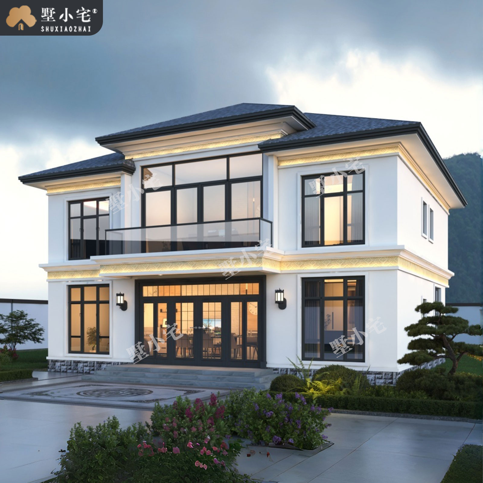 13.76x10.9米,B9226农村自建房三开间二层新中式别墅外观设计全套盖房施工图纸，回乡建房一步到位