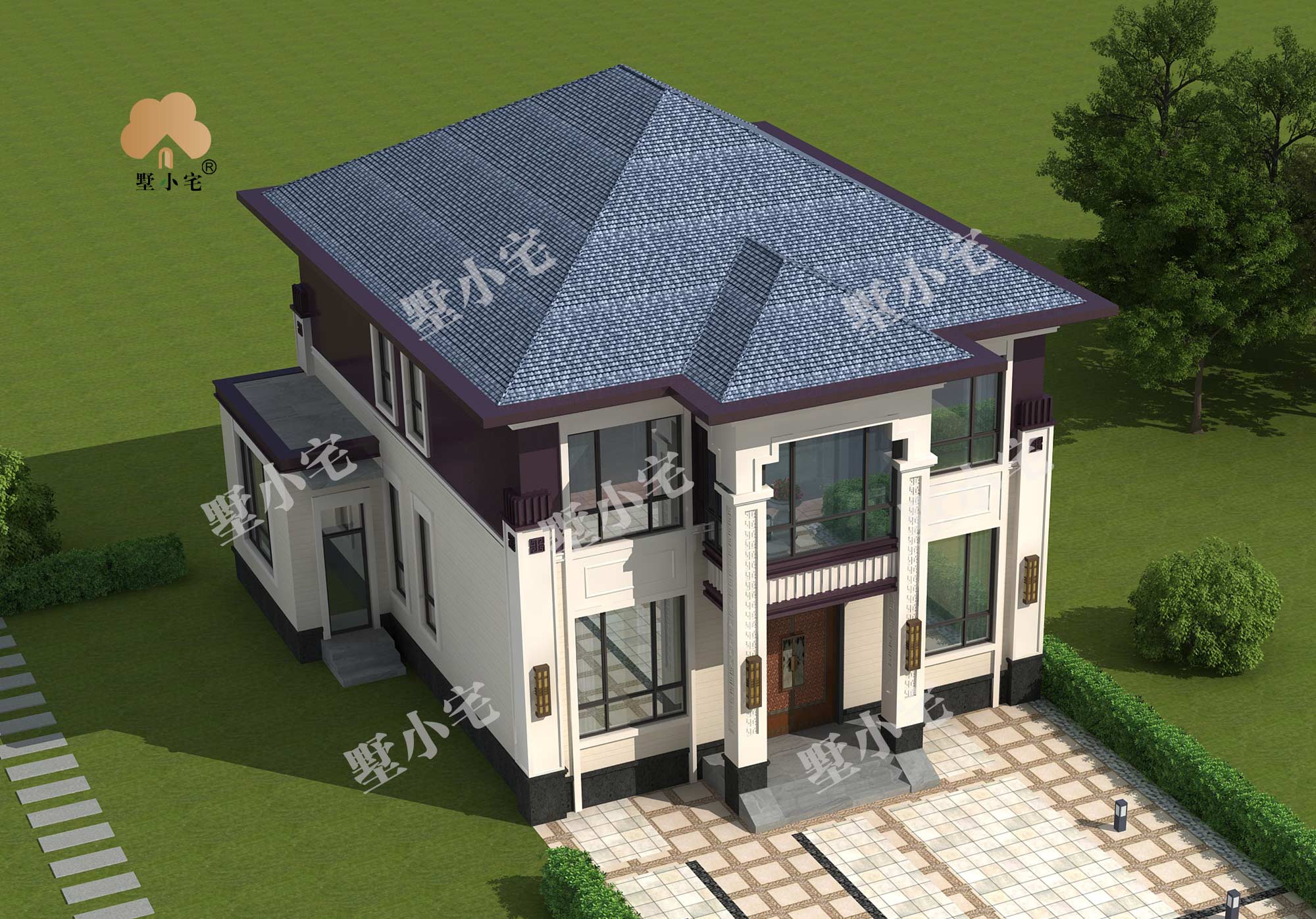 B1063小户型自建二层新中式别墅设计图，造价23万左右，11.88×13.5