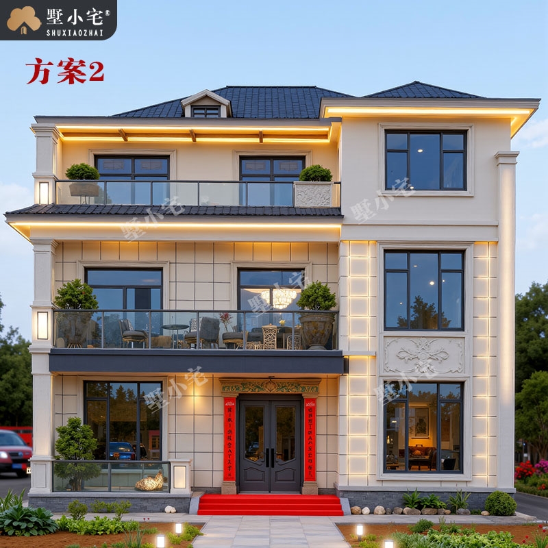 曾C929全套三层欧式农村房屋设计图纸，占地133平方米，带超大露台，11.1×12