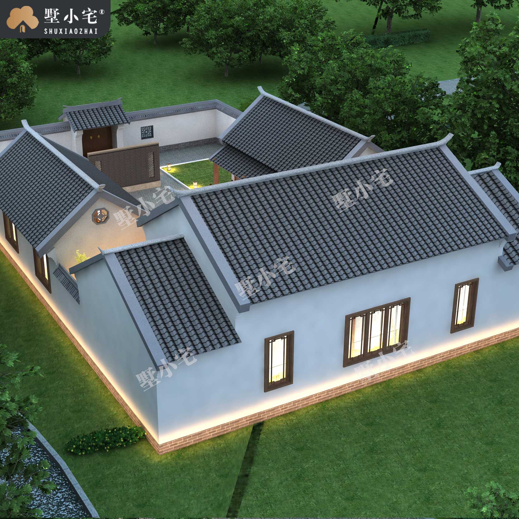 A607乡村自建别墅一层中式三合院全套施工图纸