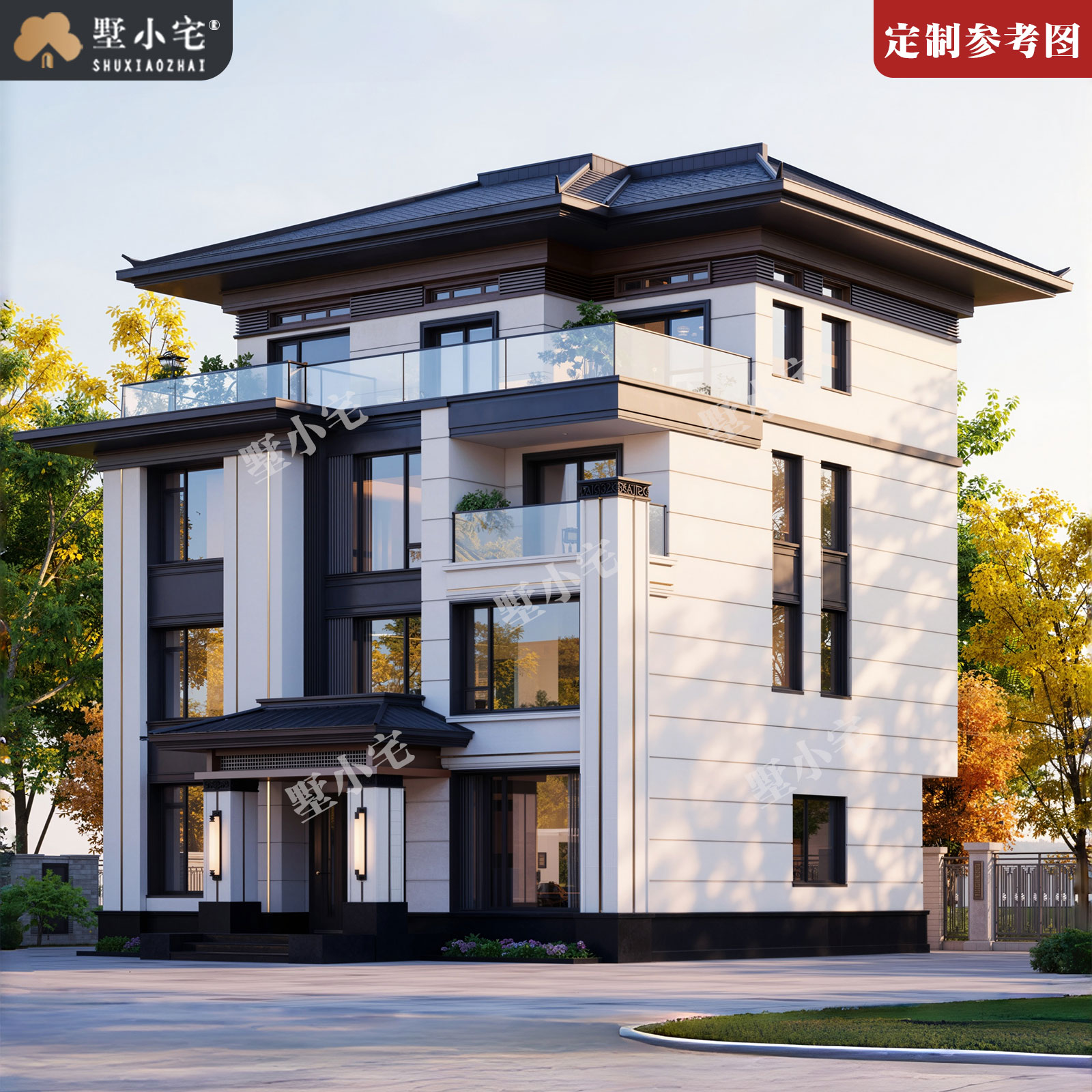 Ai368【定制参考图】农村自建房三开间四层宋式别墅效果图设计全套盖房施工图纸，回乡建房的品位之选。