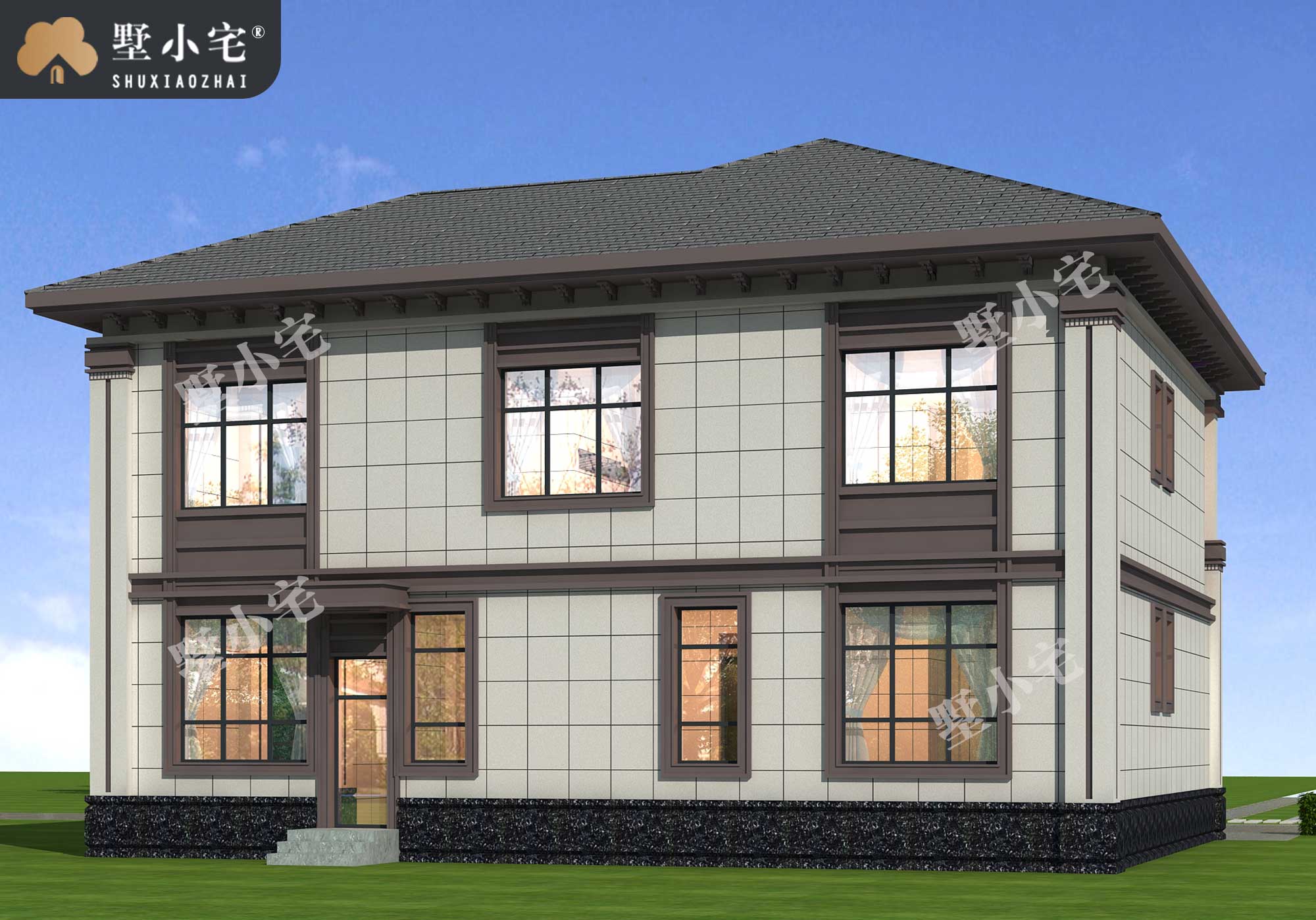 曾B926农村新款两层自建房屋设计图，新中式风格古典大气15.08×11.92