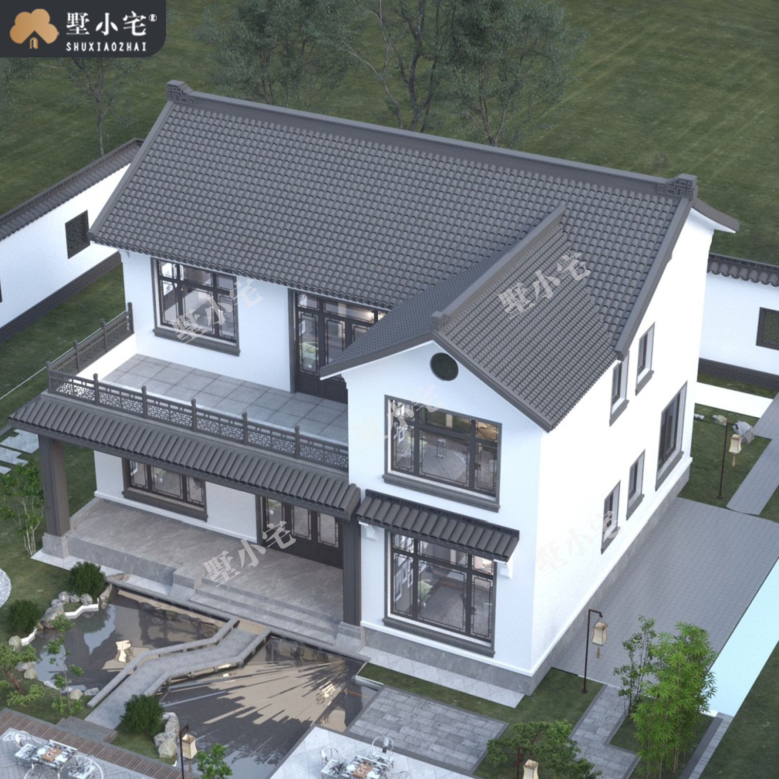 13.2x10.7米,B9248农村自建房三开间二层中式别墅效果图设计盖房施工图纸，回乡建房的底蕴之选。