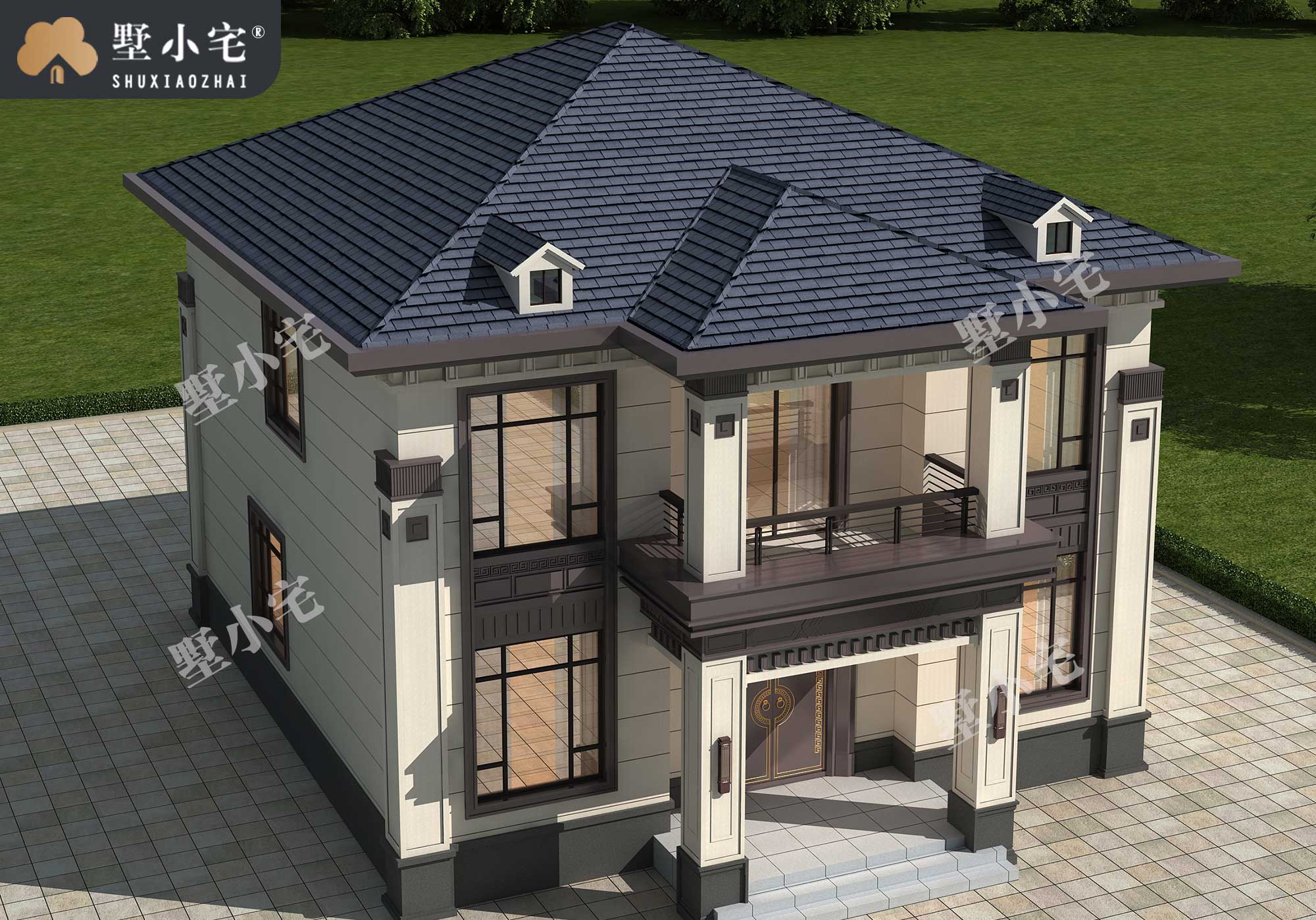 曾B1058二层新中式农村自建别墅设计方案，外观对称，经典大气，11×11.5