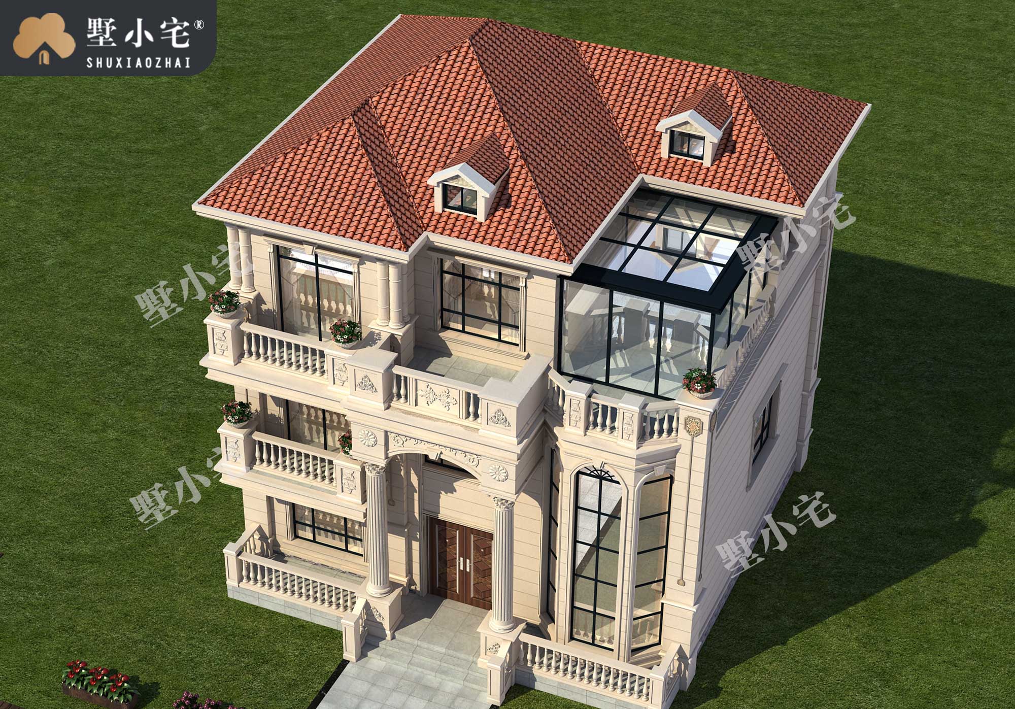 曾C974三层复式别墅新农村自建房屋设计图，带阳光房设计，11.56×11.26