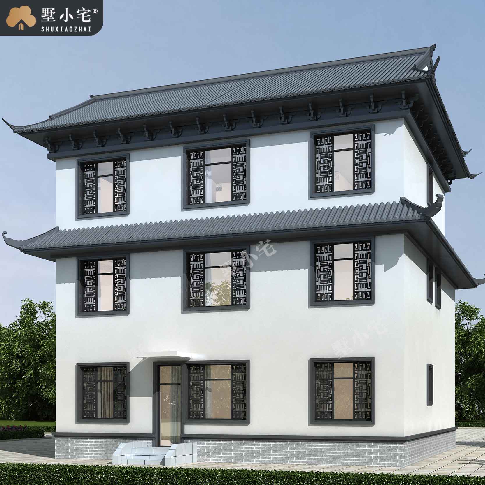 C557【农村房屋设计】三层中式别墅，农村自建别墅推荐