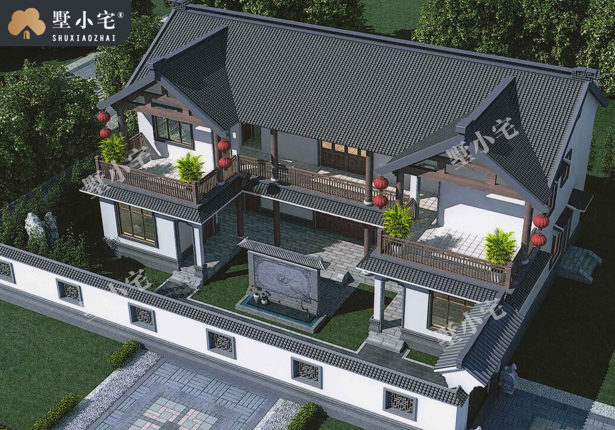 【户型平面图】B794农村二层中式合院房屋设计平面图纸，全套别墅图纸及图片大全