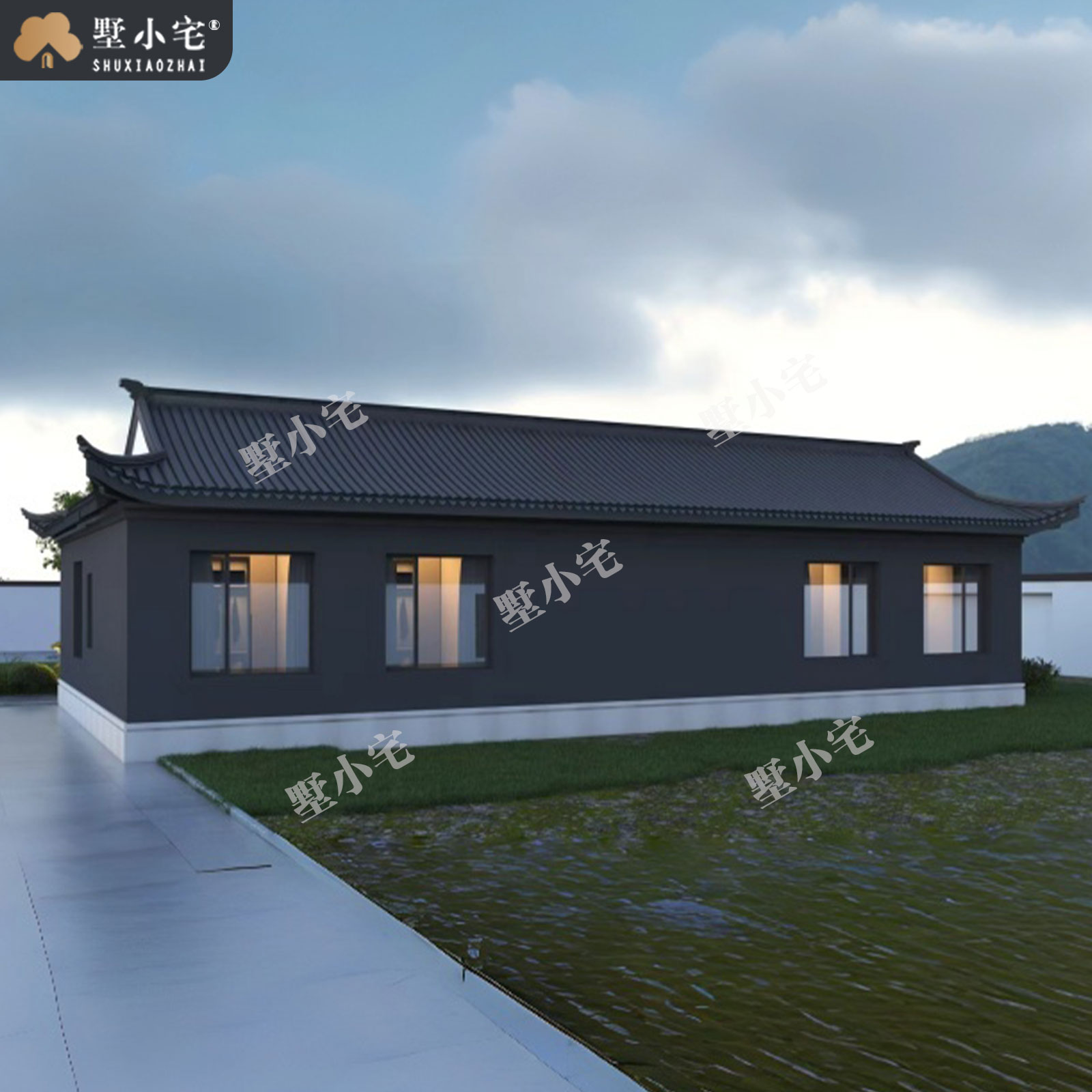 19.76x12.12米,A9190农村自建房对称户型一层中式三合院别墅设计全套盖房施工图，回乡建房传世雅宅