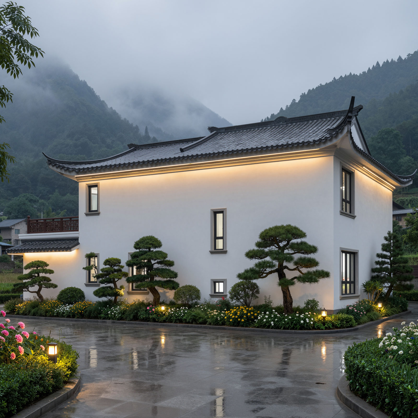 19.76x19.76米,B9186农村自建房带粮仓二层中式独栋别墅外观设计全套盖房施工图，回乡建房实用传家