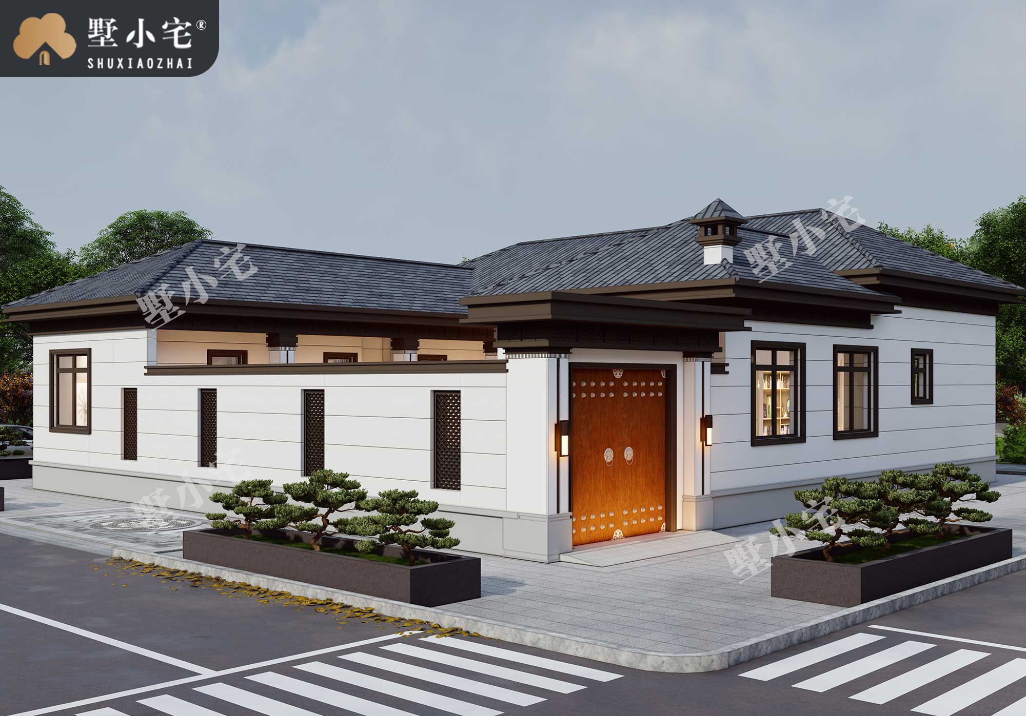 曾A956农村一层仿古中式四合院别墅设计方案图，带庭院户型图，16.76×18.76