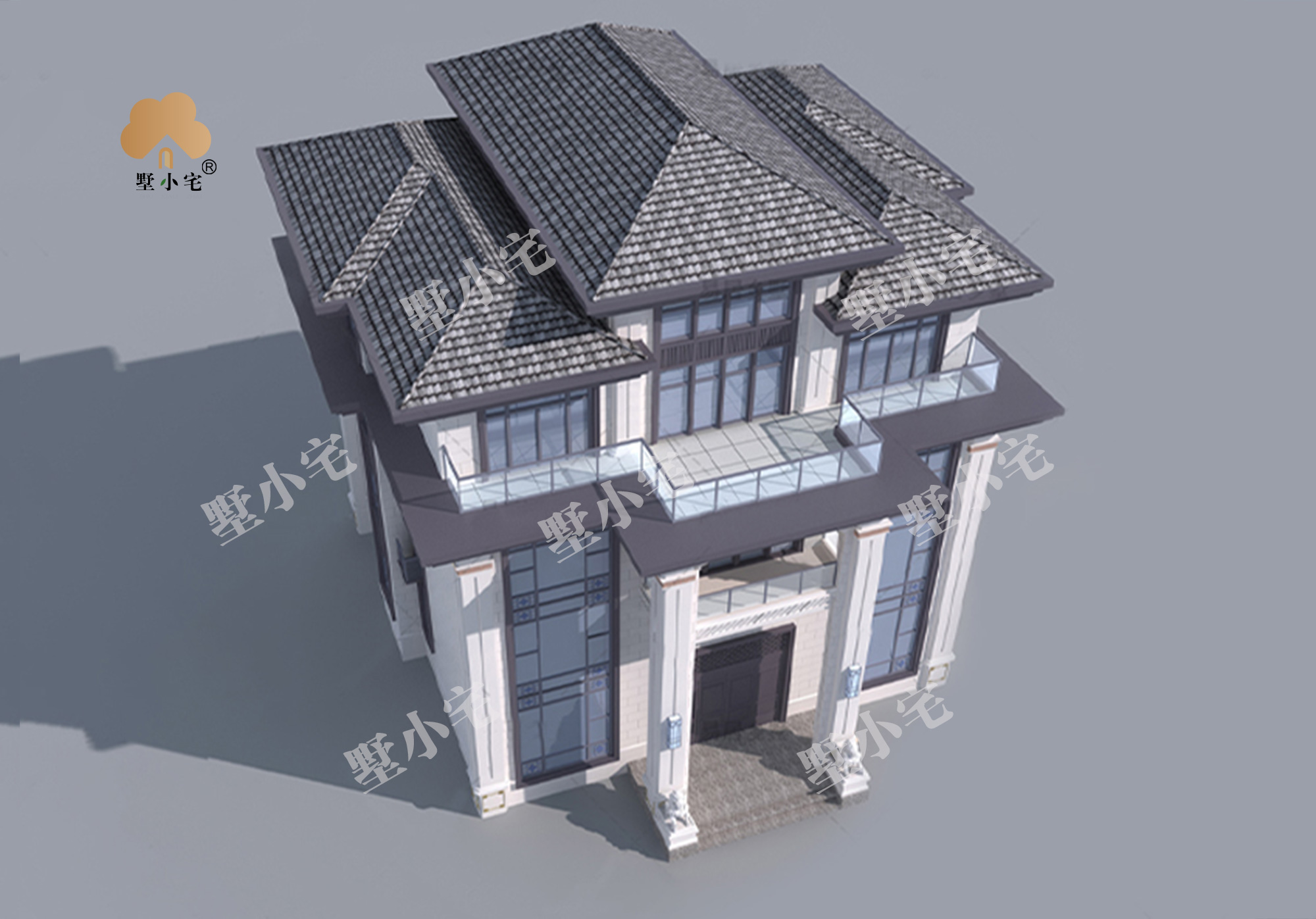 曾D919四层半豪华新中式别墅自建楼房设计图纸，挑空客厅，带电梯，15×15.5