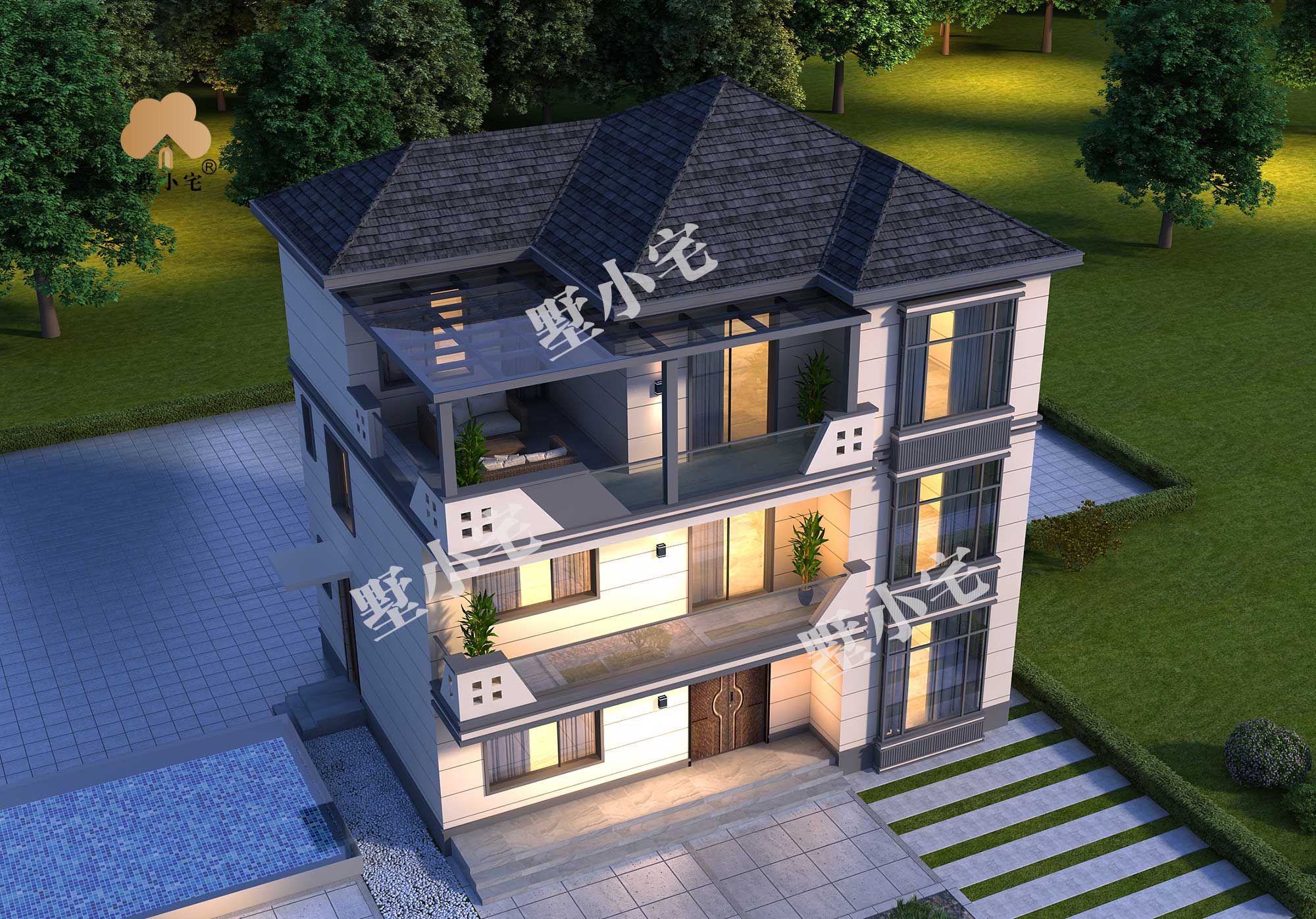 C8271农村自建现代风格别墅带全套施工图，简约大方