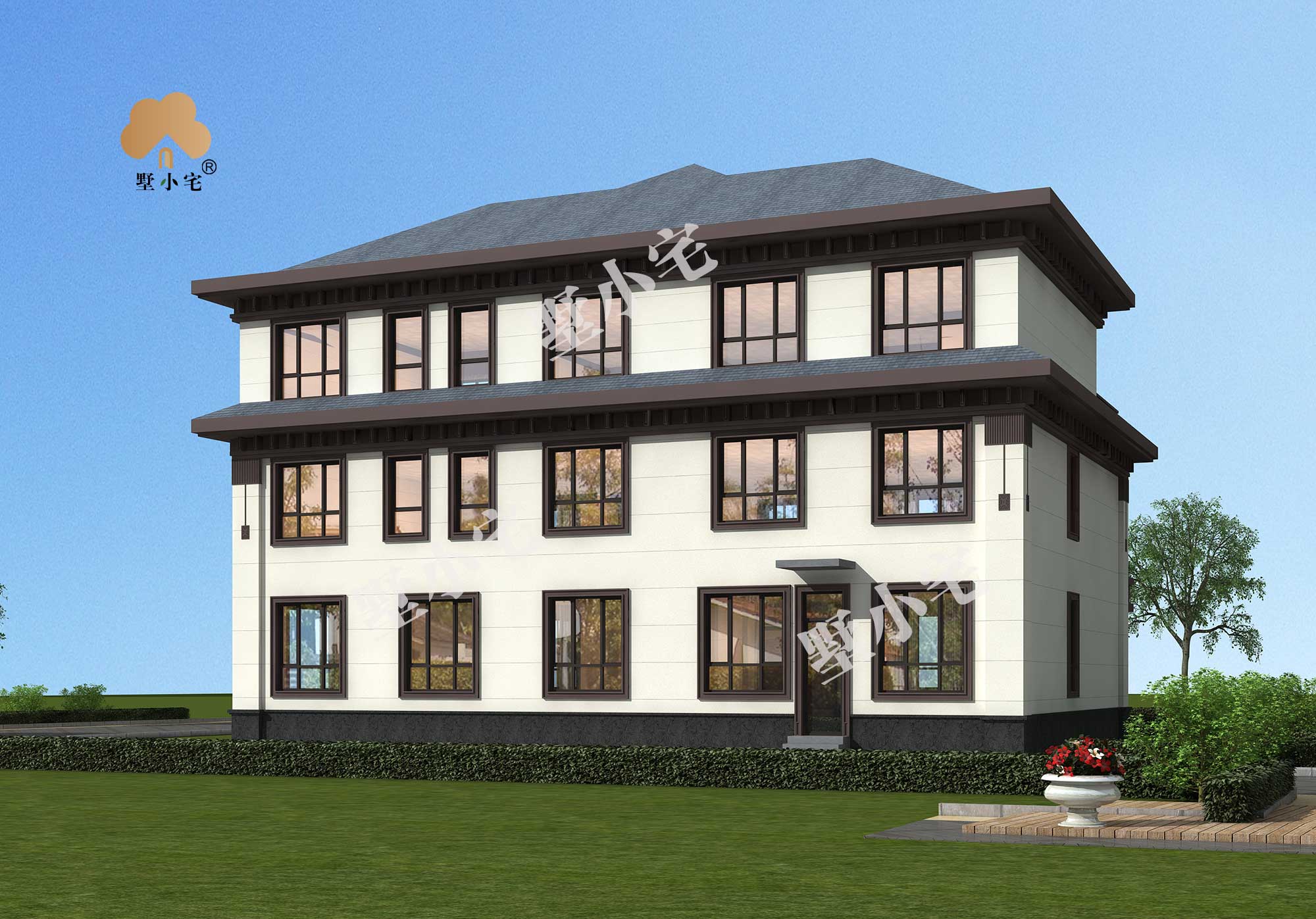 C8081农村自建三层新中式大别墅，卧室多