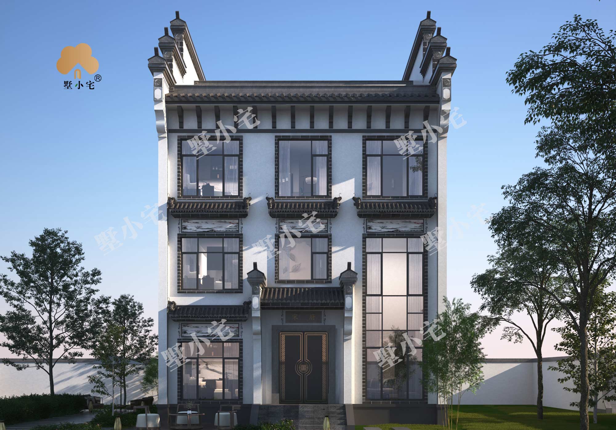 曾C1024新农村自建三层复式徽派风格别墅设计施工图，带电梯，10.05×13.2