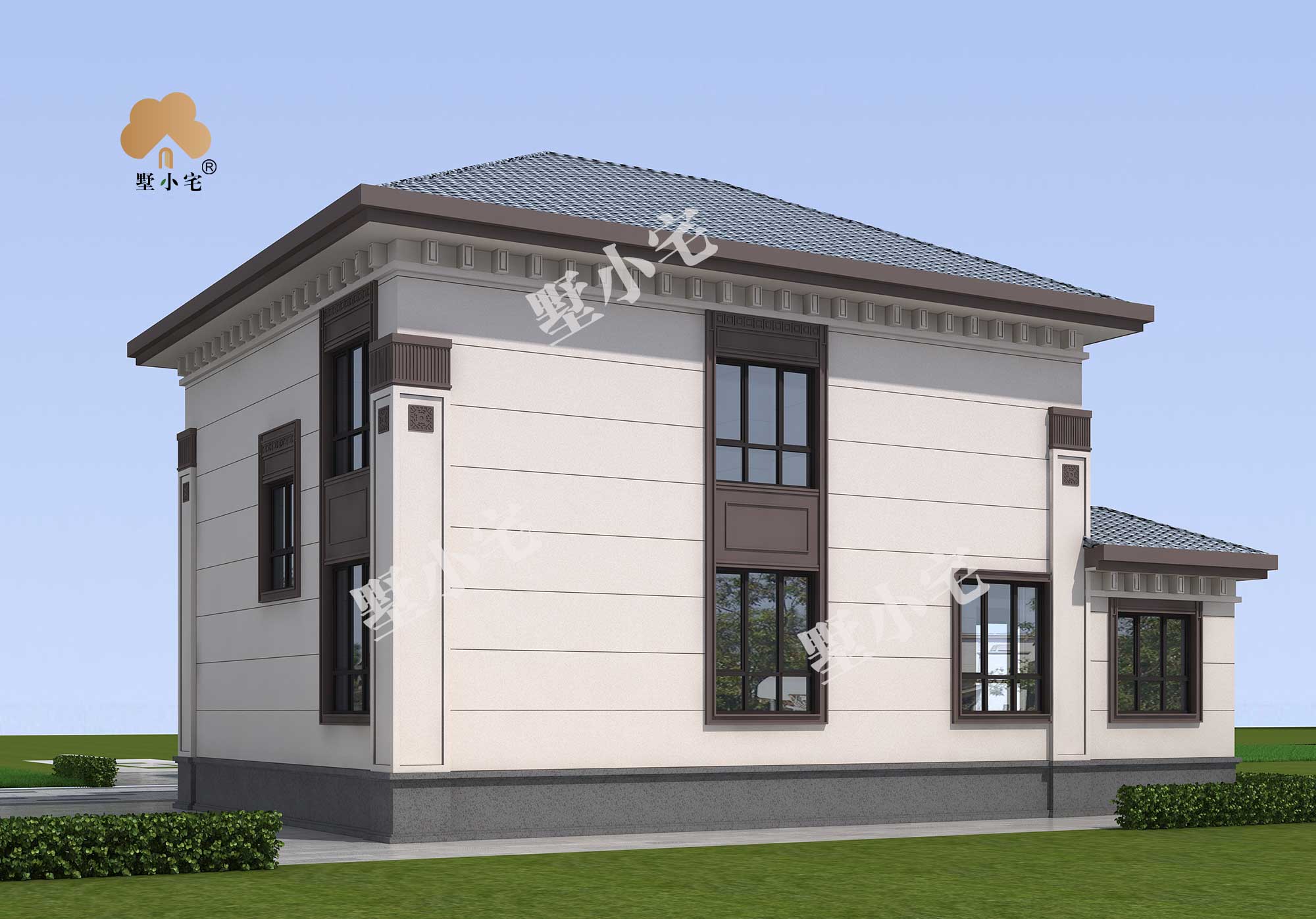 B593【新农村住宅】两层新中式带阳台附属房经济型小别墅