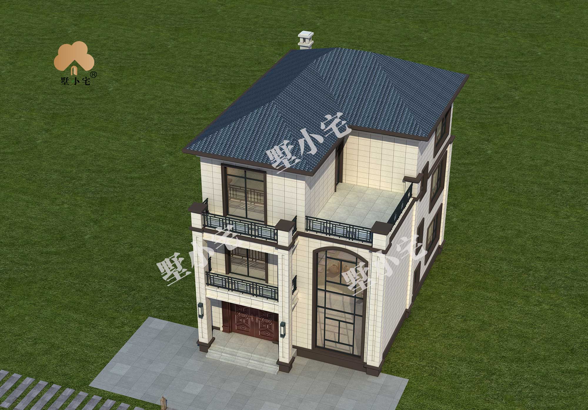 C914新农村三层房屋住宅设计图纸大全，客厅挑空，小开间必看8.76×13.36