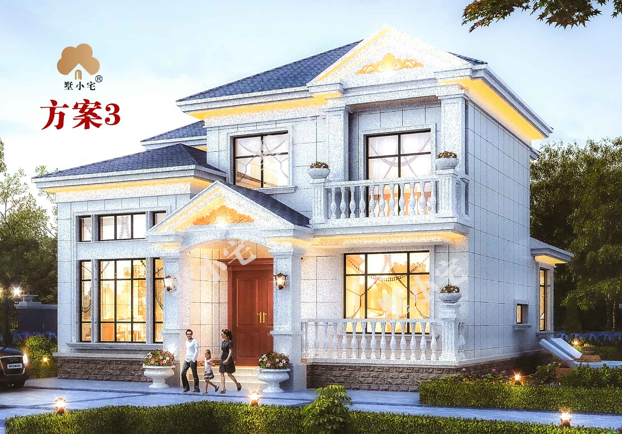 B520【两层别墅设计】新农村自建房图纸有4个方案，已完工