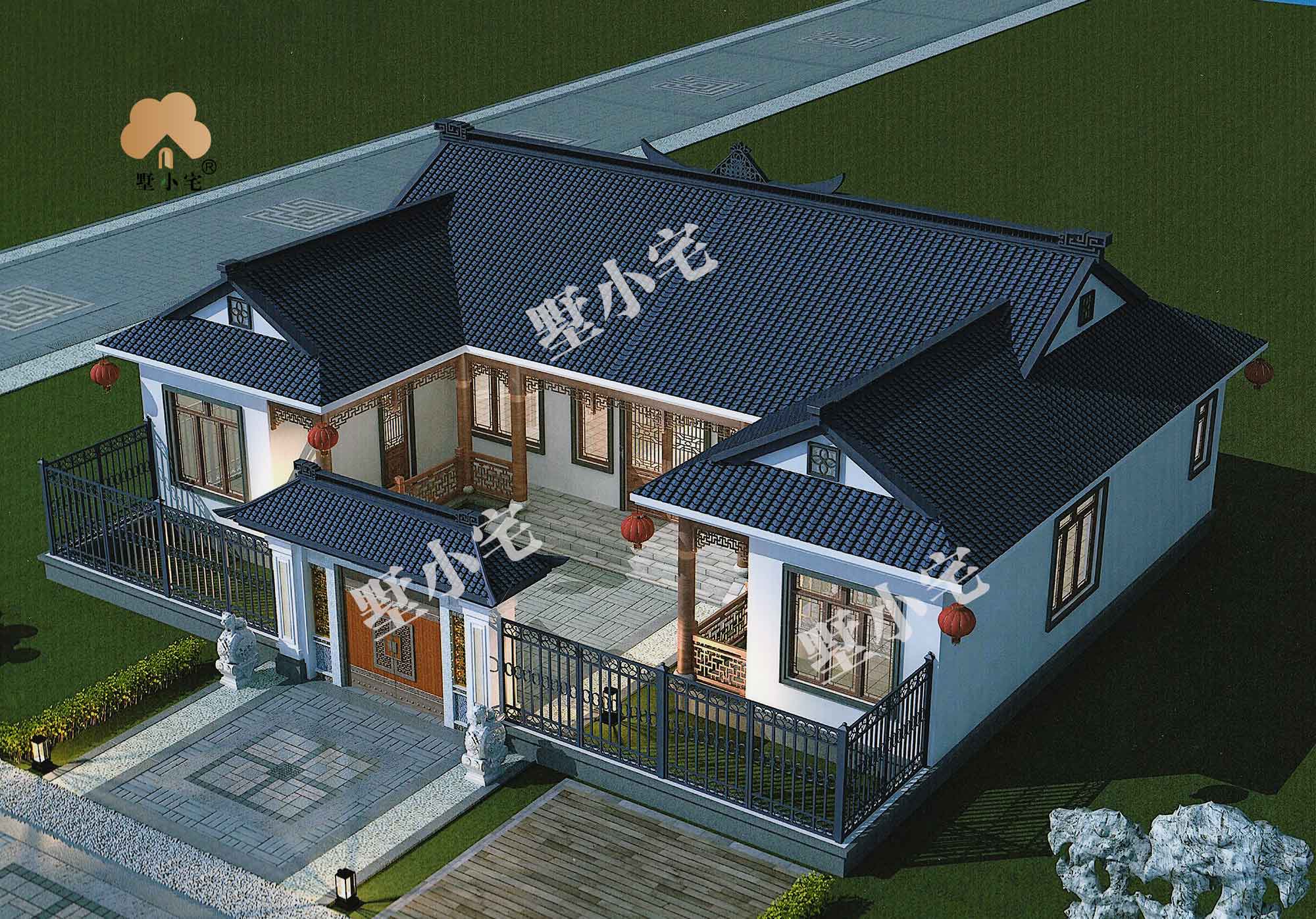 A988农村一层经济三合院设计图及效果图片，带堂屋，造价20万左右，19×16