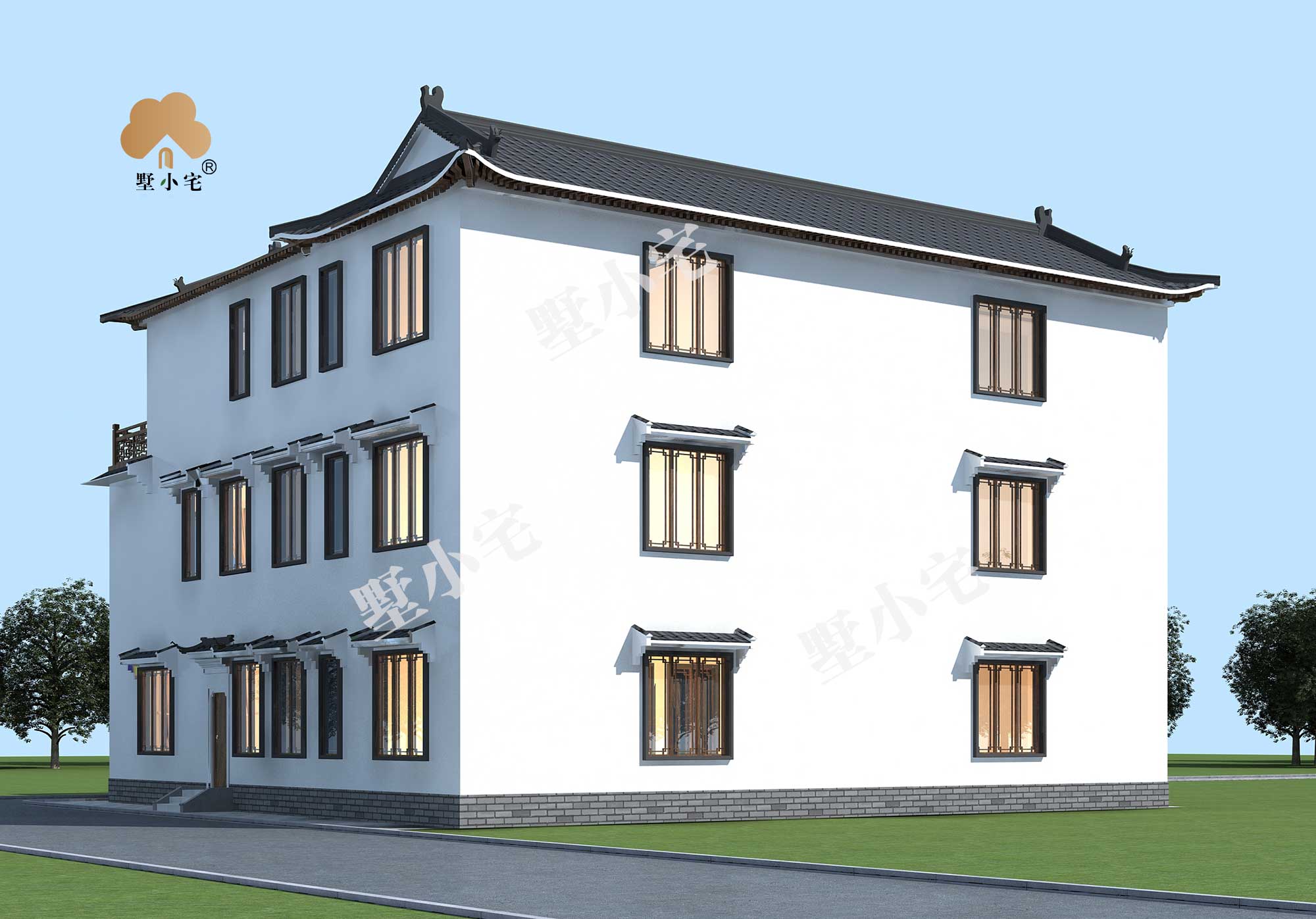 C800【农村四合院】三层豪华大气三合院别墅详细建房施工图纸