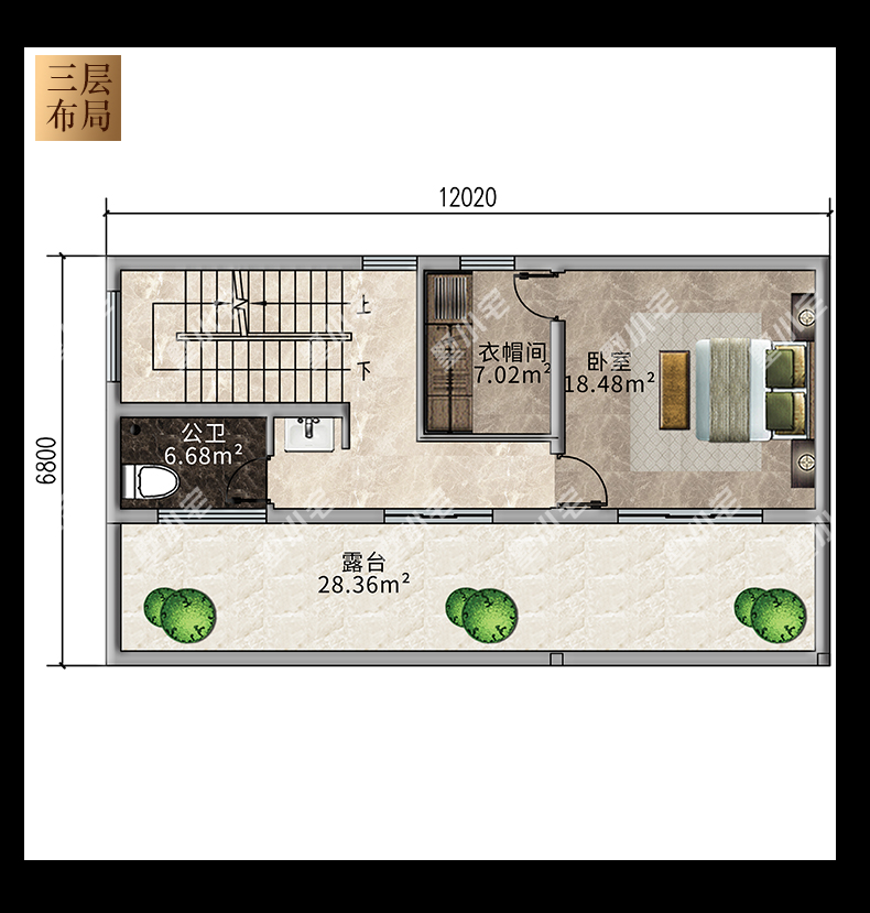 C7701新农村自建房别墅三层现代风格户型图