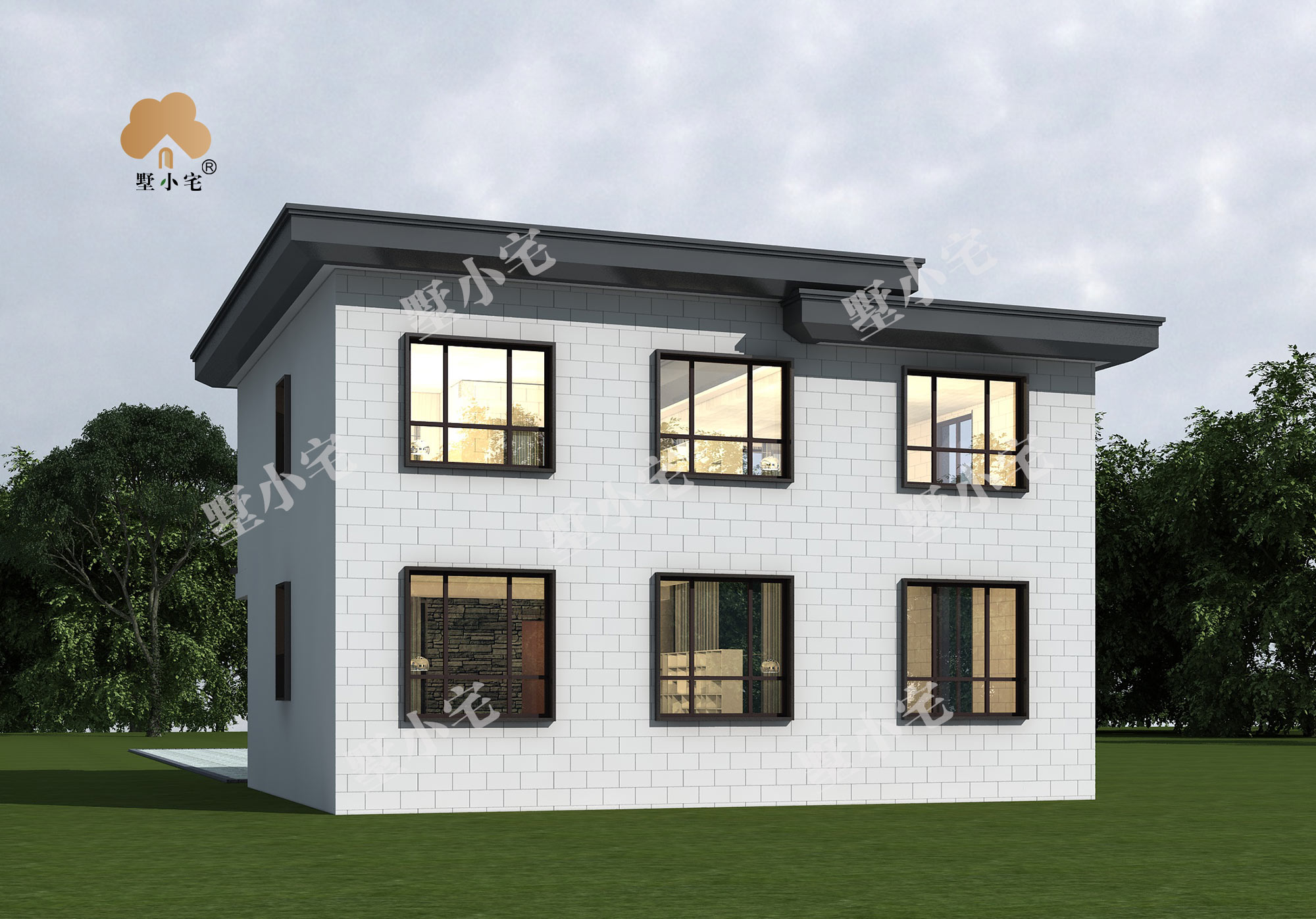 曾B971农村二层楼建房造型图及全套施工图纸，占地117平米，复式挑空客厅，12.24×10.9