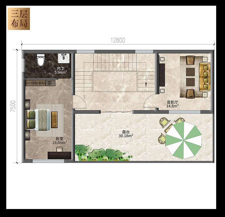 C8012农村三层现代别墅设计图纸户型图