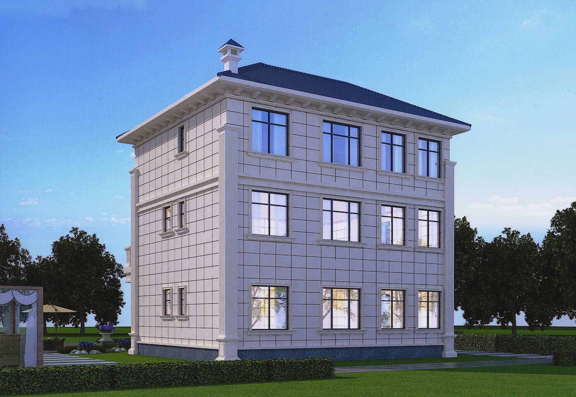 C820【别墅图片大全】别墅设计图纸新农村自建房欧式三层盖房施工图建筑效果图，奢纯粹不张扬！