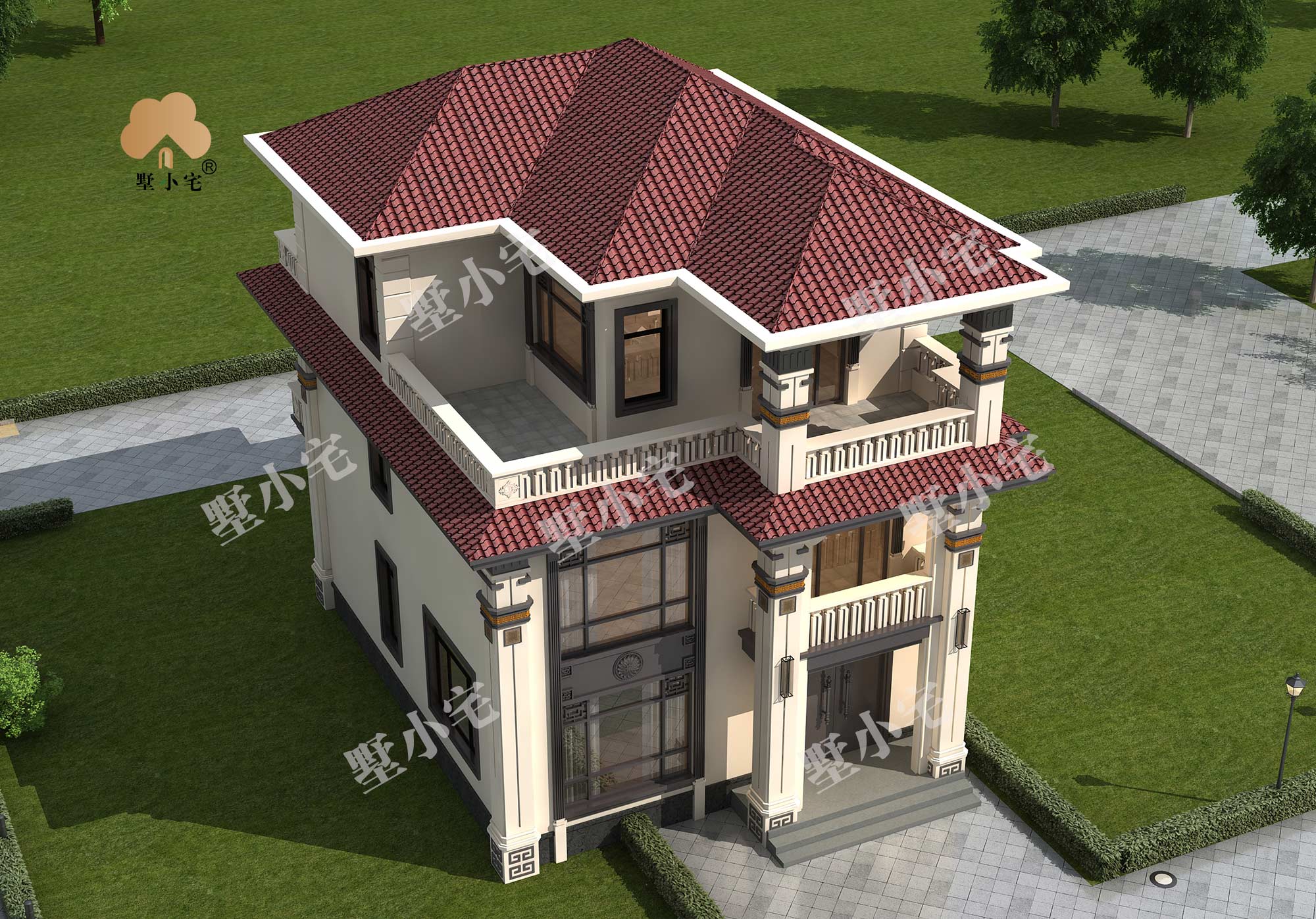 曾C960造价26万农村自建三层新中式小别墅设计图，内部布局紧凑温馨，9.5×12.5