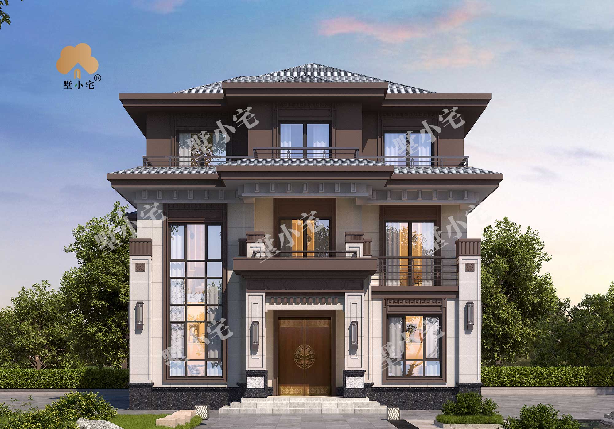 C9661三层新农村新中式自建别墅