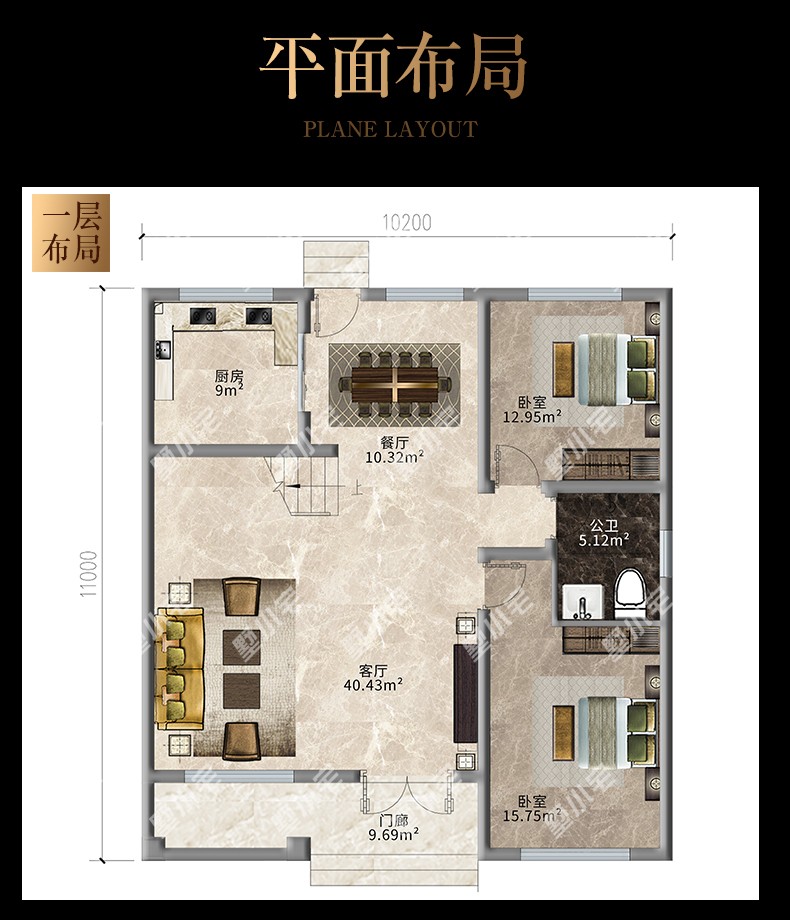 B7831欧式风格自建别墅户型图一层