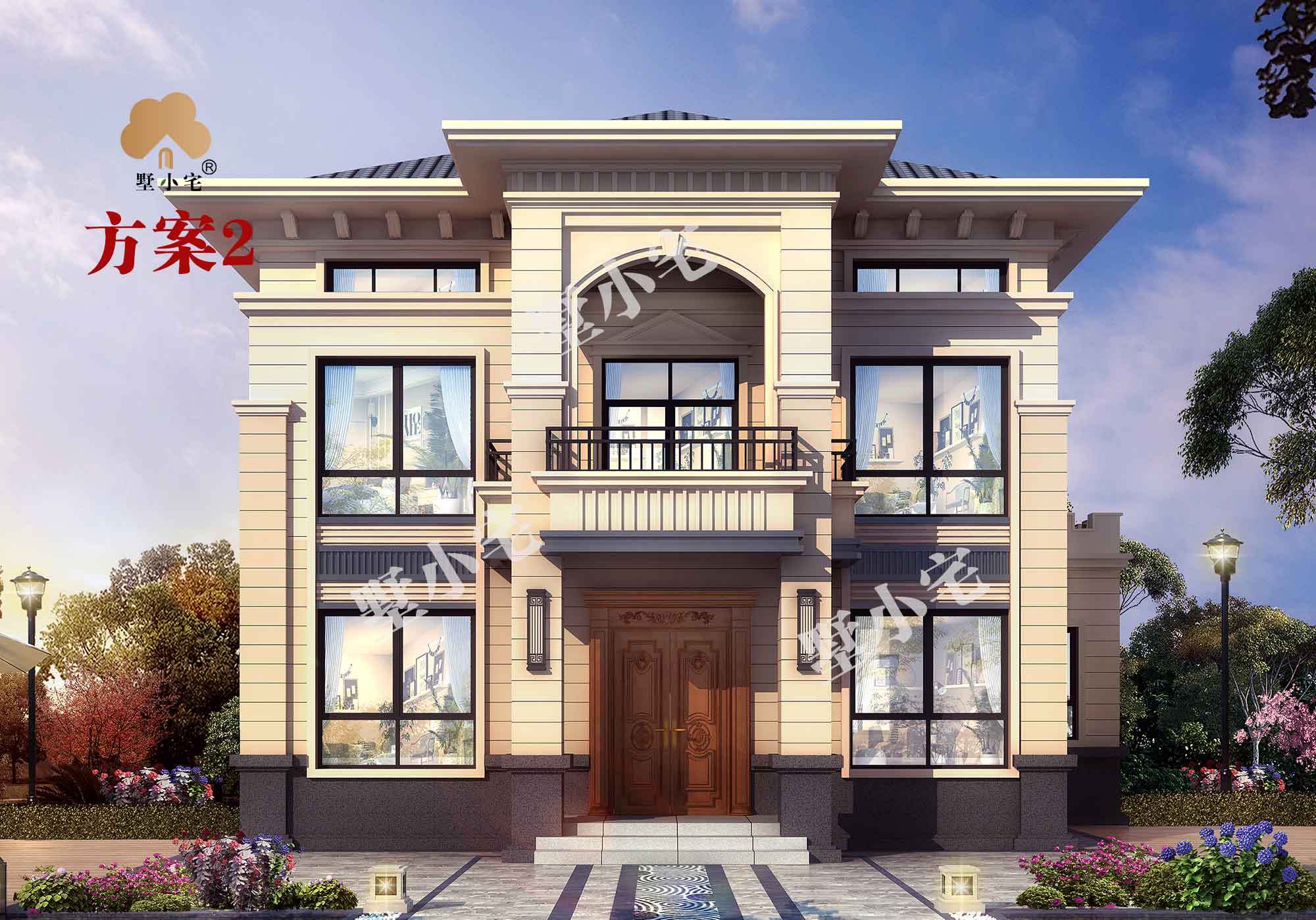B493【二层新中式别墅图片】两层农村房屋设计图，全程施工指导