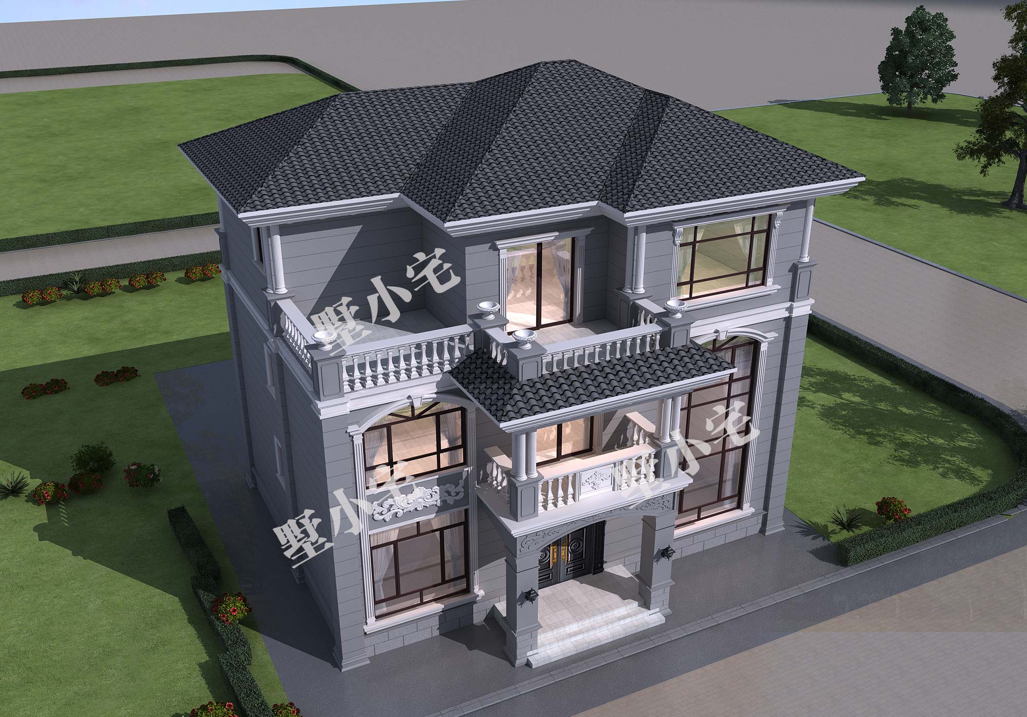 C875三层欧式农村自建房2022新款，旋转楼梯挑空客厅