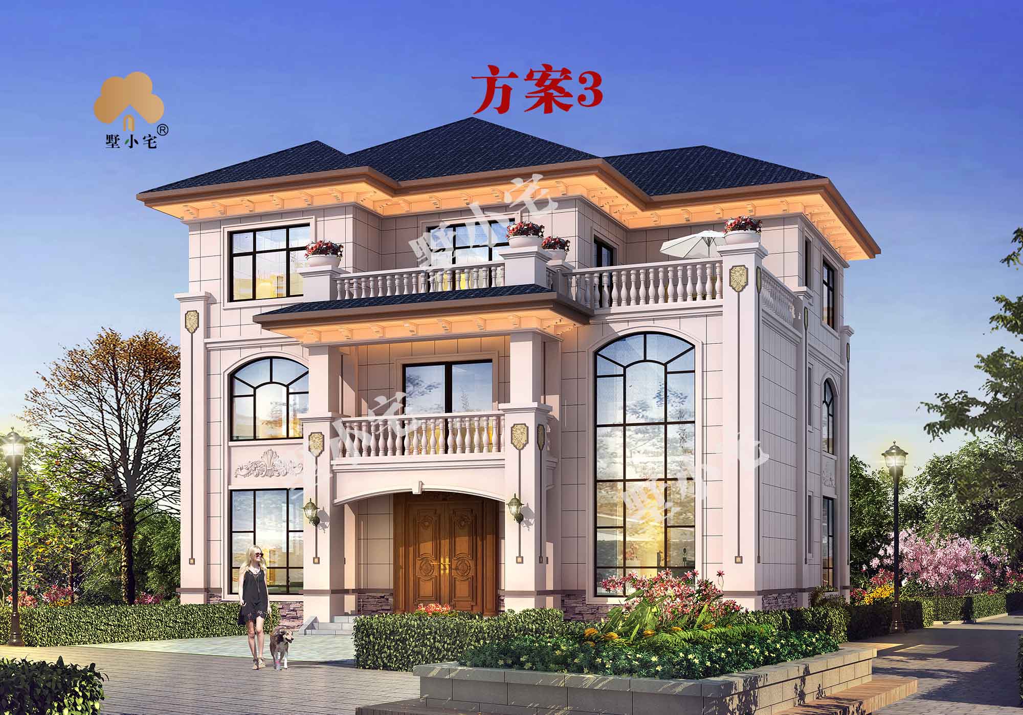 C306【三层别墅图片大全】乡村设计图纸及效果图，3种户型适合各种宅基地