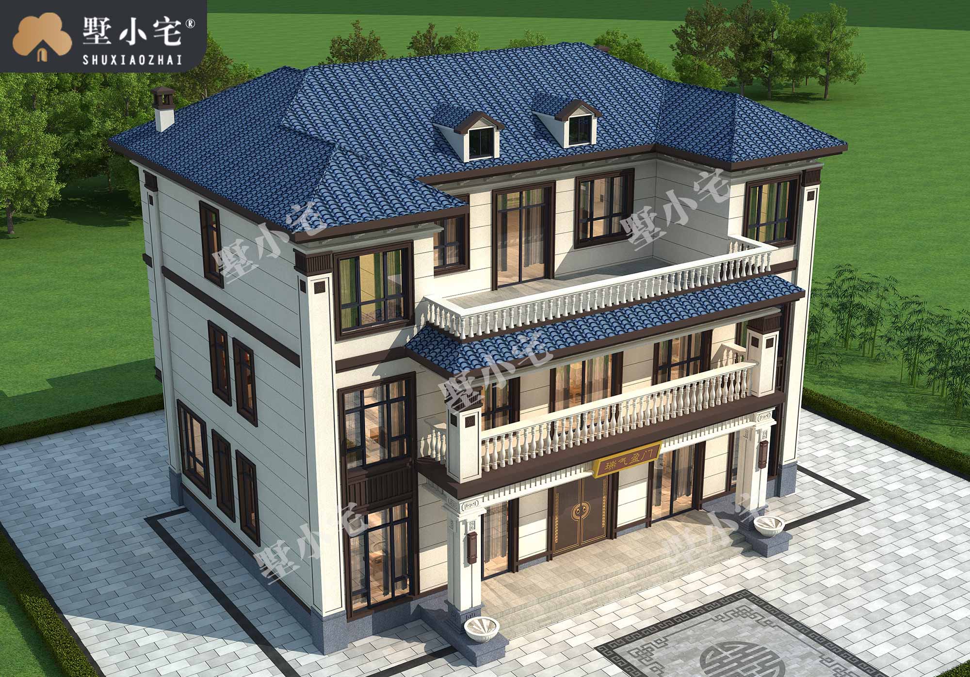 C1130农村实用三层欧式双拼自建房设计图纸，两兄弟合盖，功能丰富，15.76×12.36