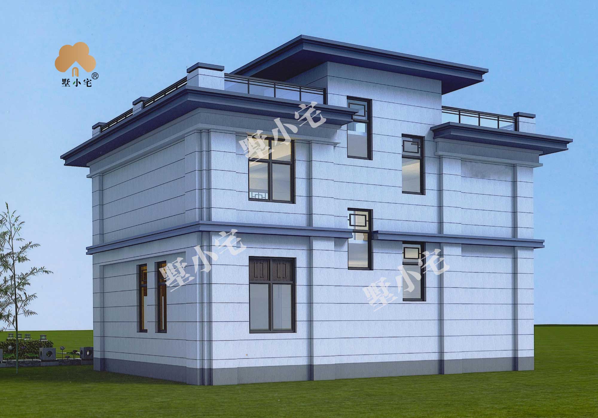 【新中式别墅小洋楼】B304-2二层农村新款别墅造型外观大全， 农村最漂亮的二层别墅