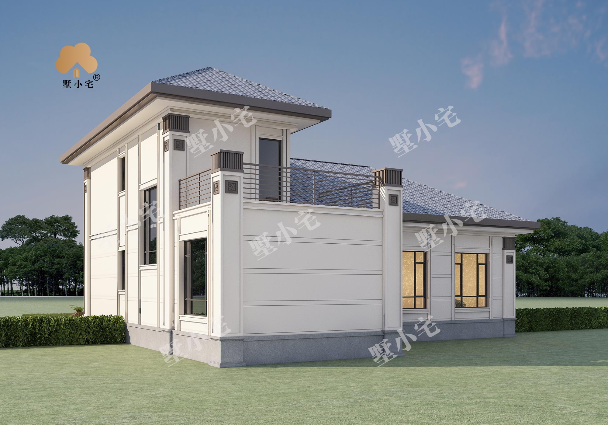 曾B1059乡村两层新中式小别墅自建房设计图，造价19万，13.6×13.9