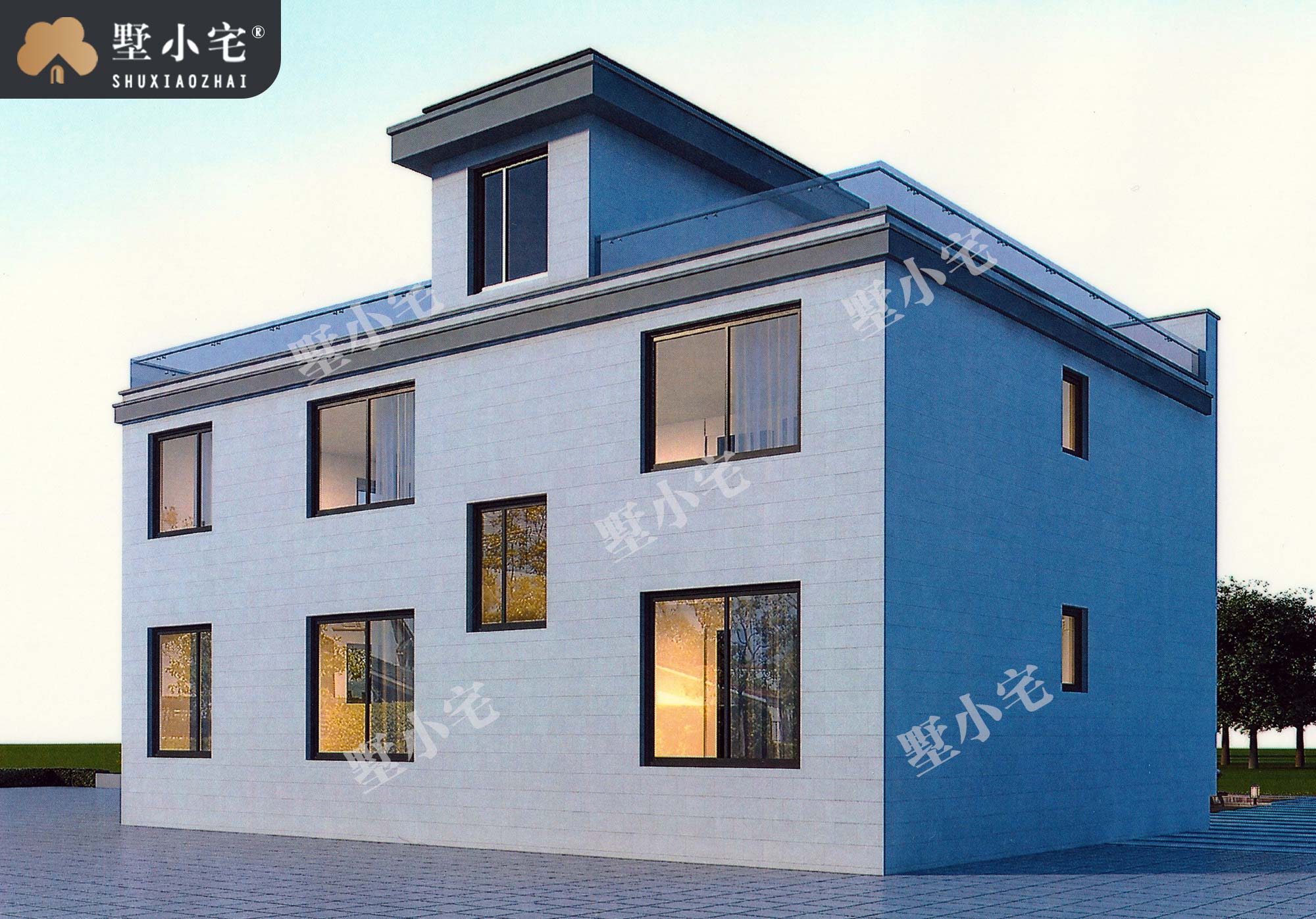 B1167农村二层住宅别墅设计图，四开间现代风别墅带屋顶大露台花园，颜值爆棚，15×11