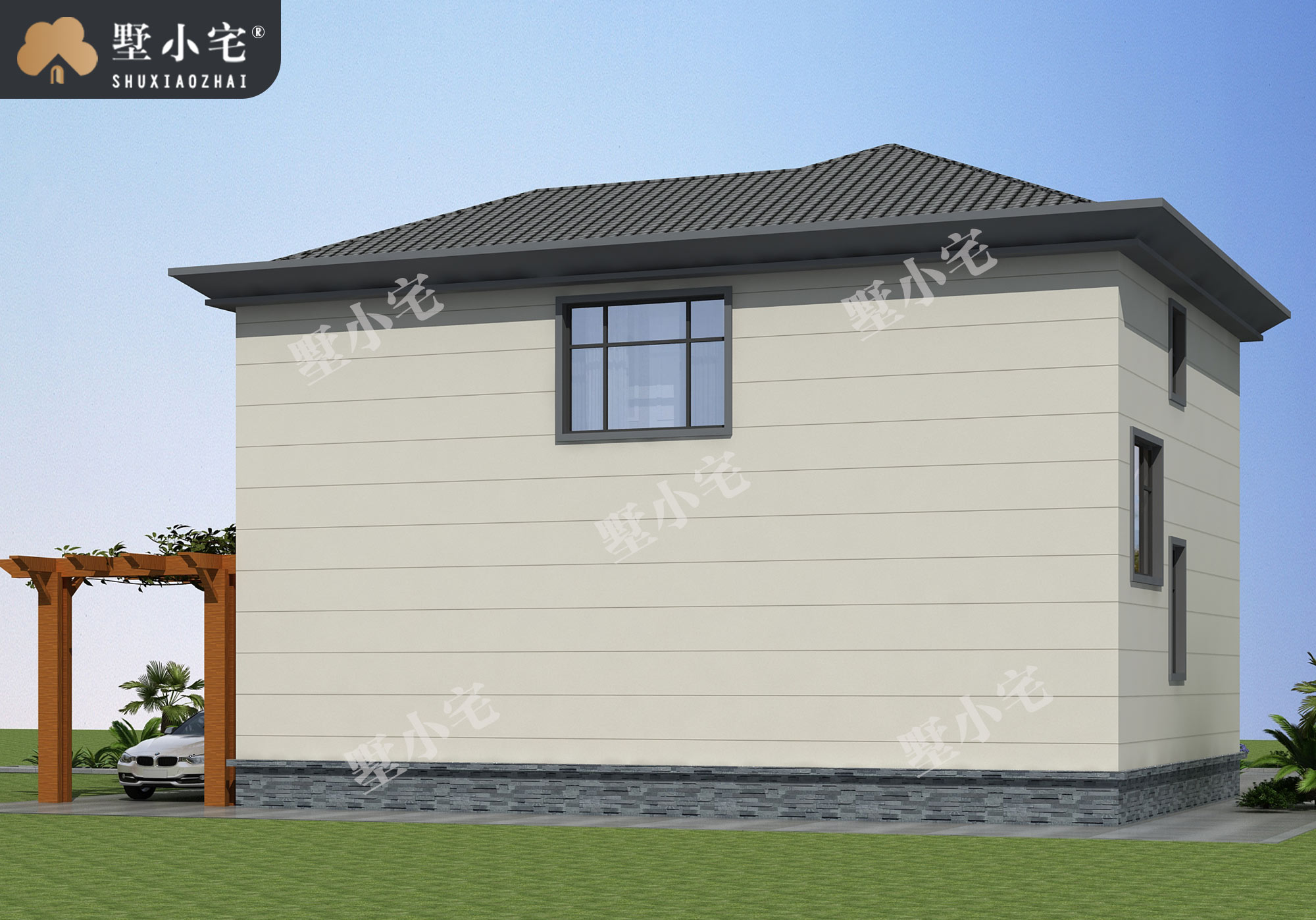 B1147农村二层新中式自建房屋设计CAD图纸，施工简单，造价低，13×9