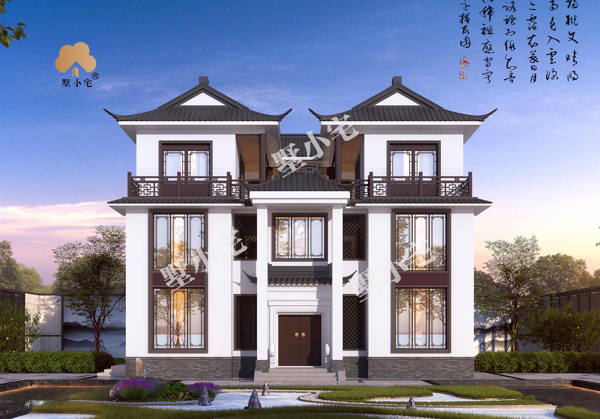 C916三层双拼四合院别墅设计图，带堂屋豪宅，兄弟自建房13.76×13.36