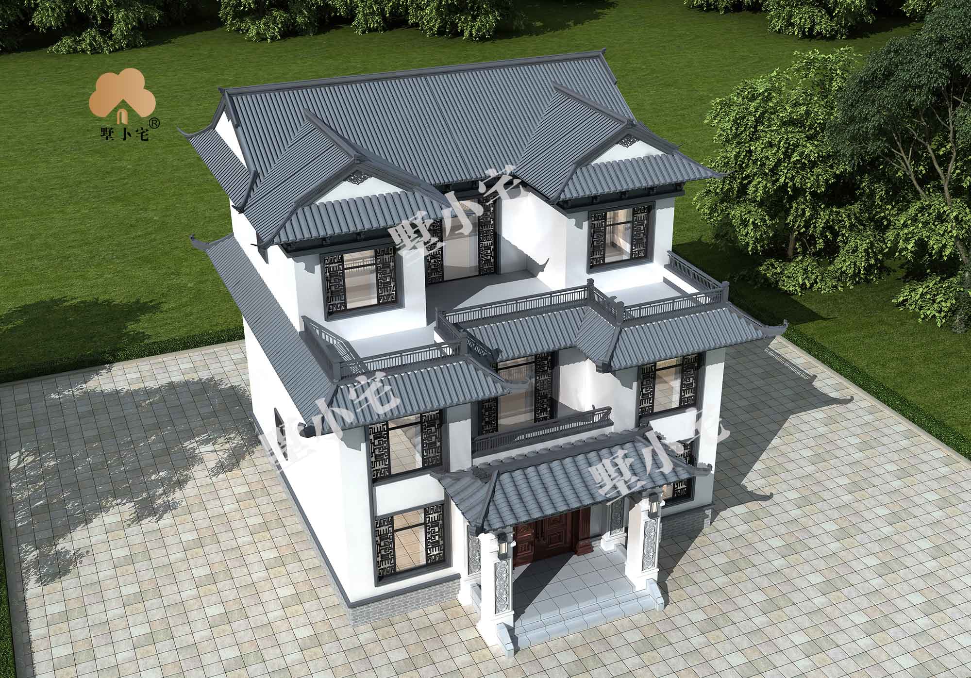 C557【农村房屋设计】三层中式别墅，农村自建别墅推荐
