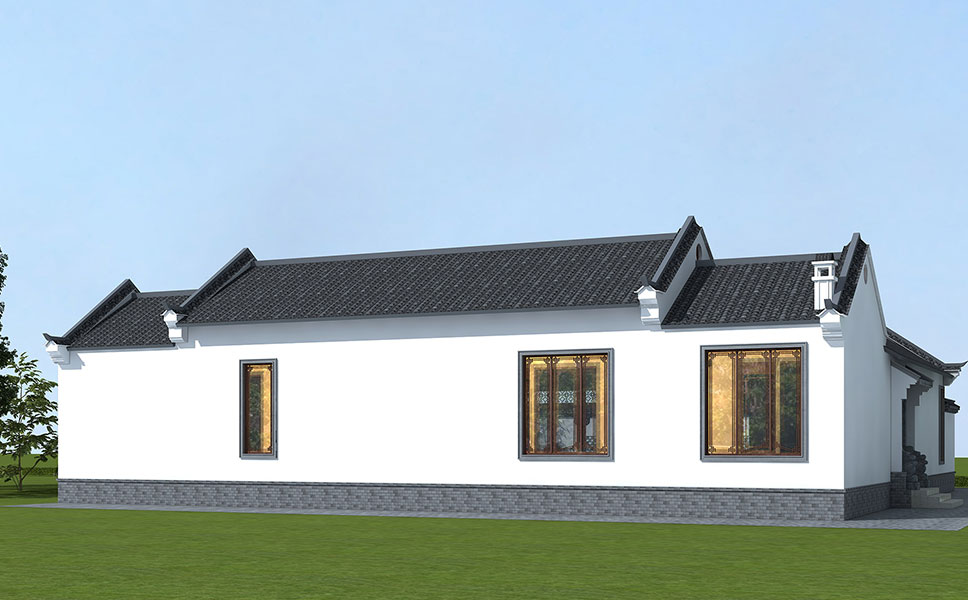 A589农村新款一层网红别墅图纸中式四合院自建房带院子经济型全套