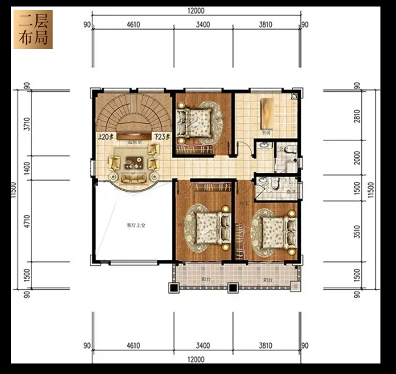 C820欧式三层别墅设计图纸自建房户型图二层.jpg