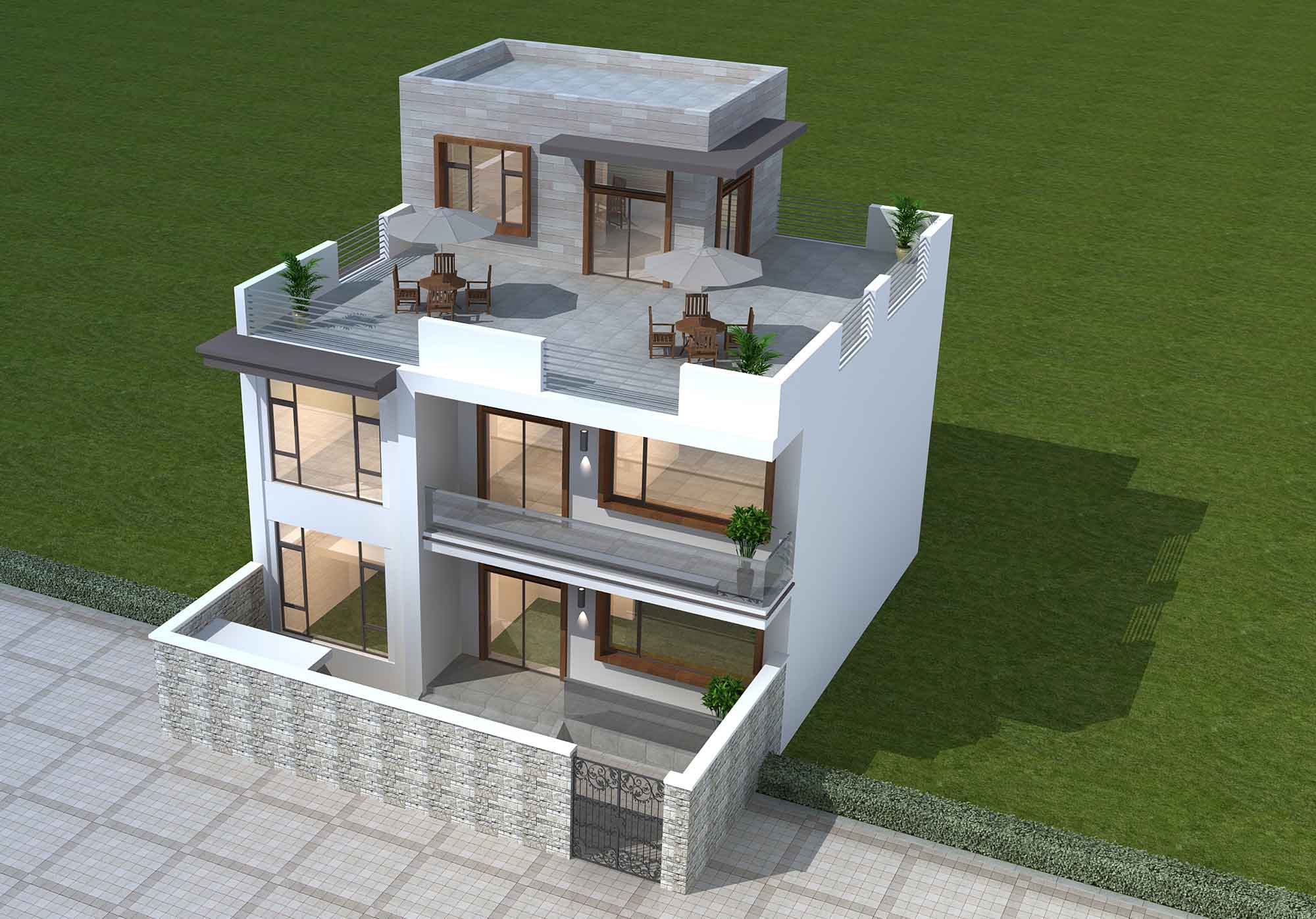 C352农村现代风格平房设计，简单易施工还带院子