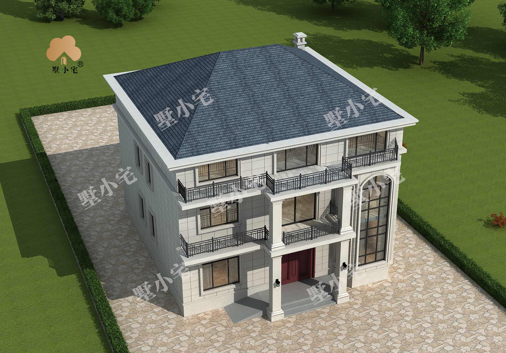 曾C981别墅新农村二层房屋设计图纸及效果图，欧式风格，造价32万左右，12.8×14.5