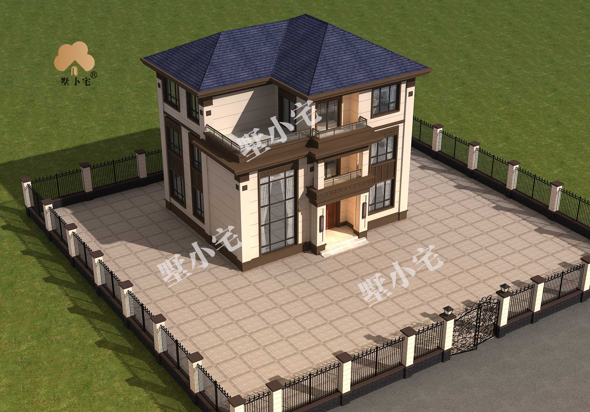 【二层半新中式别墅图片】C642三层农村自建房，主体造价只要25万