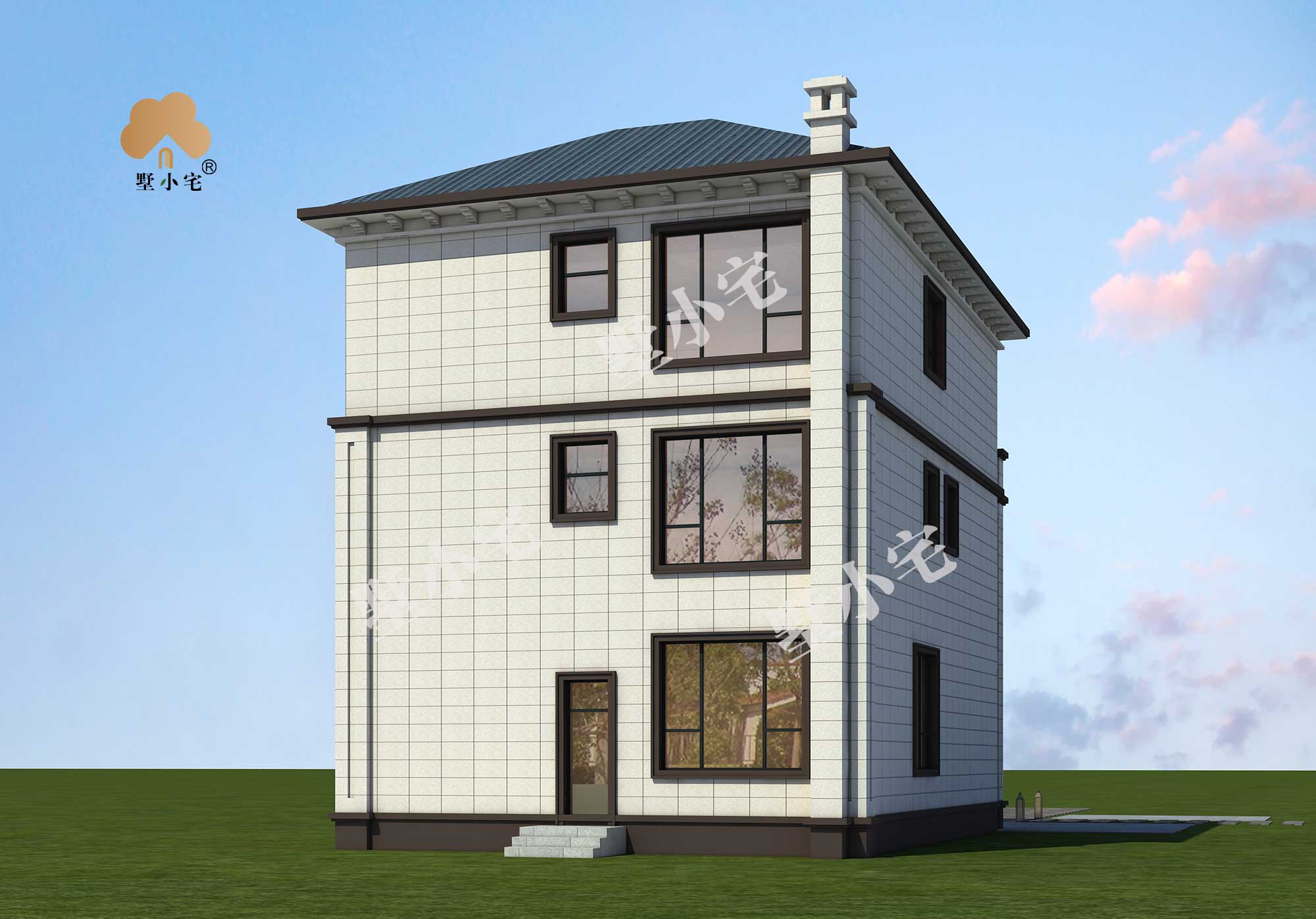 C914新农村三层房屋住宅设计图纸大全，客厅挑空，小开间必看8.76×13.36
