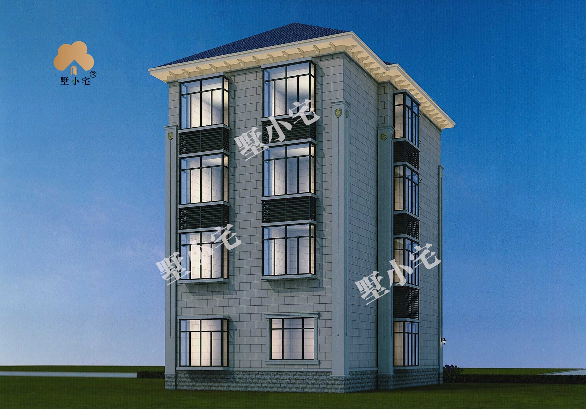 D900农村四层两开间欧式独栋住宅别墅设计图纸，占地120平米，9×14.02