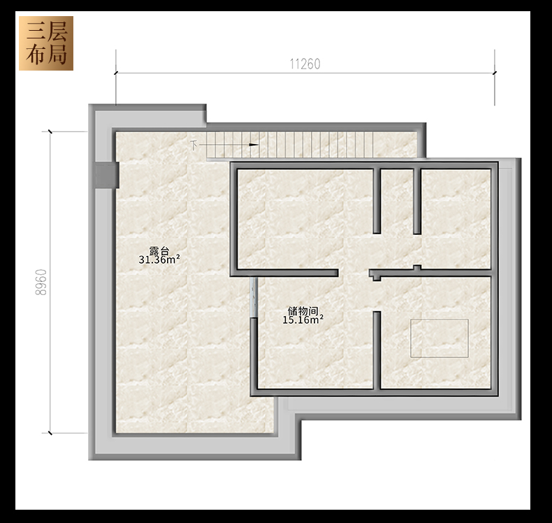 B7811新中式别墅露台户型图三层.jpg
