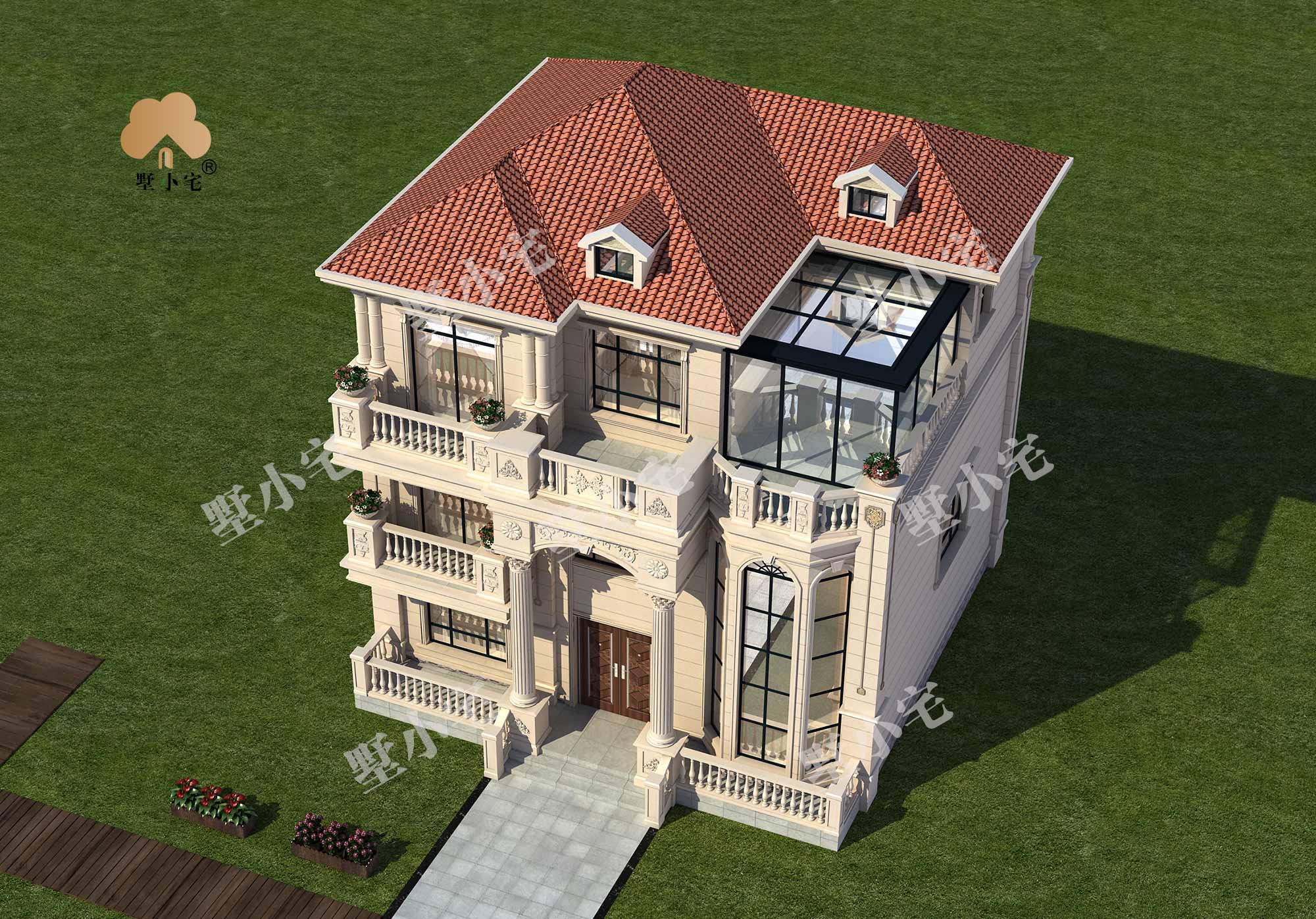 曾C974三层复式别墅新农村自建房屋设计图，带阳光房设计，11.56×11.26