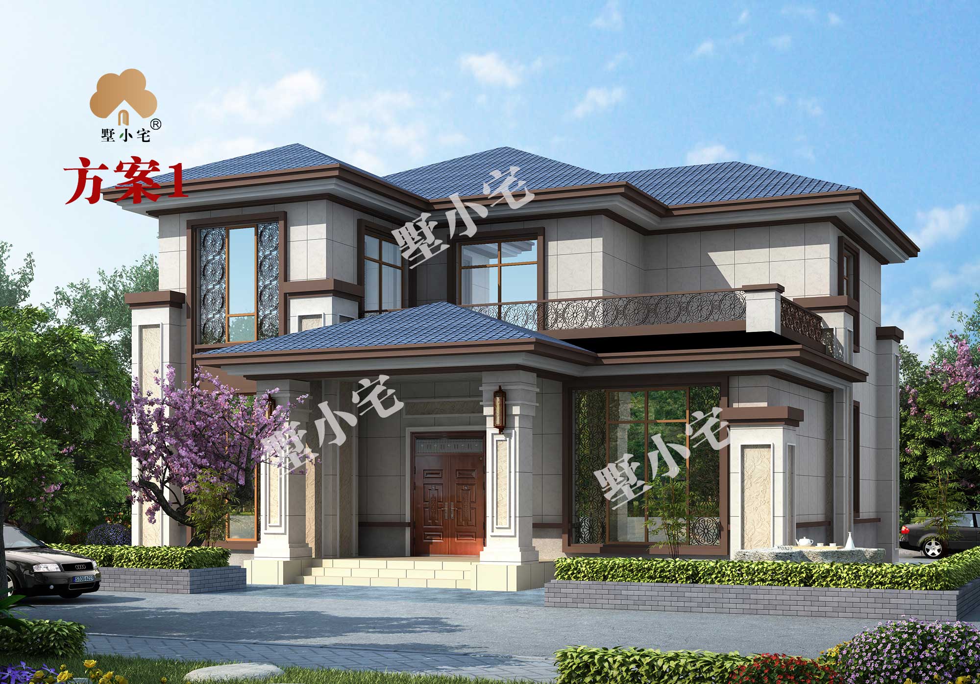 B717[房屋设计]气派的新中式带大露台别墅图片，多种户型可选择